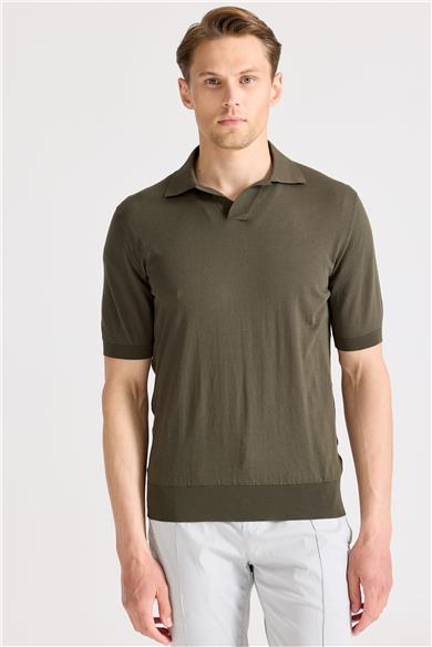 Yeşil Polo Yaka Pamuk Triko