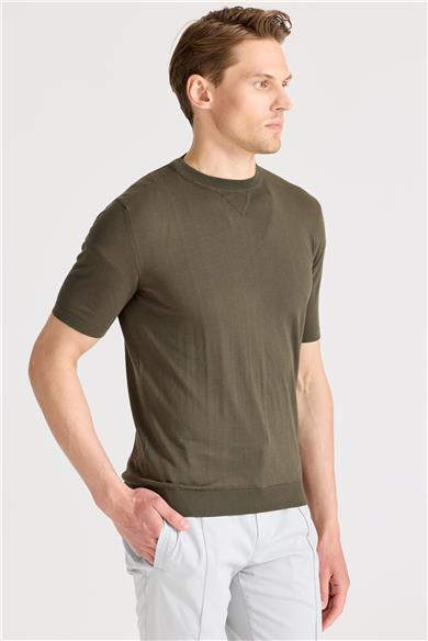 Yeşil Sıfır Yaka Pamuk Triko