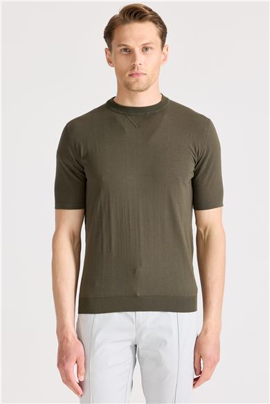 Yeşil Sıfır Yaka Pamuk Triko