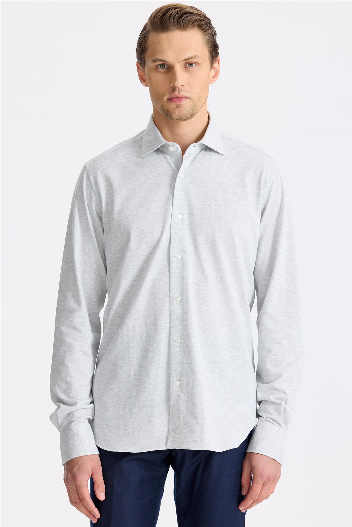 Açık Gri Pamuk Kaşmir Gömlek