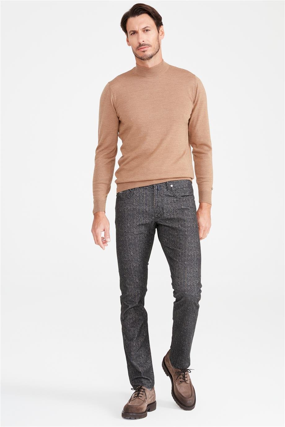 Antrasit Hardal Çizgili Pamuk Pantolon