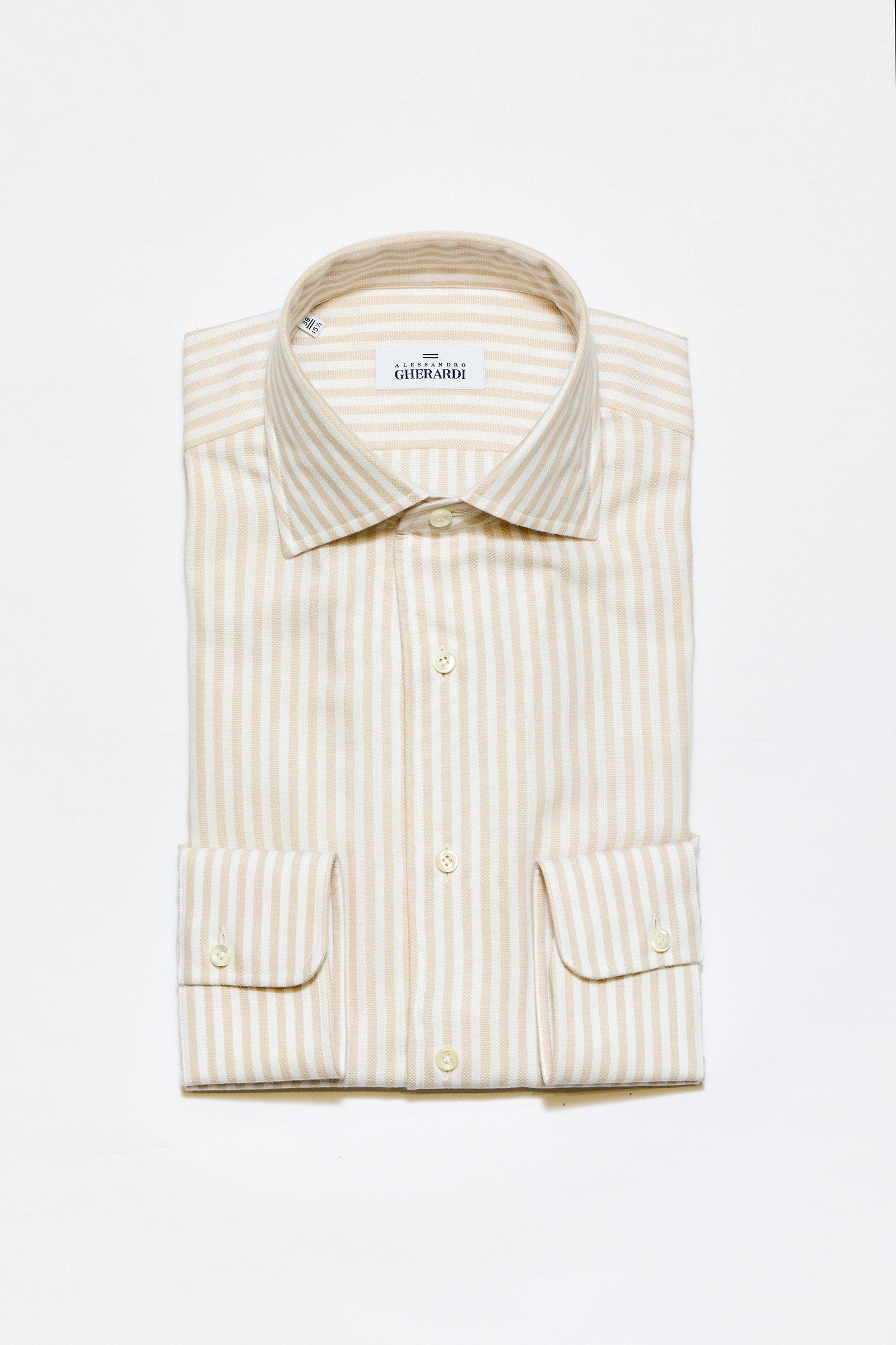 Bej Beyaz Çizgili One-Piece Pamuk Gömlek