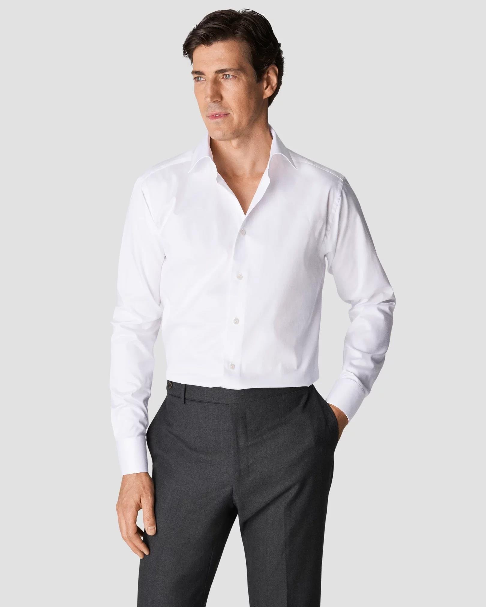 Beyaz Comfort Esnek Pamuk Twill Gömlek