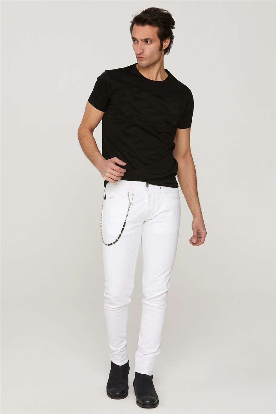 Beyaz Eskitme Denim Pantolon