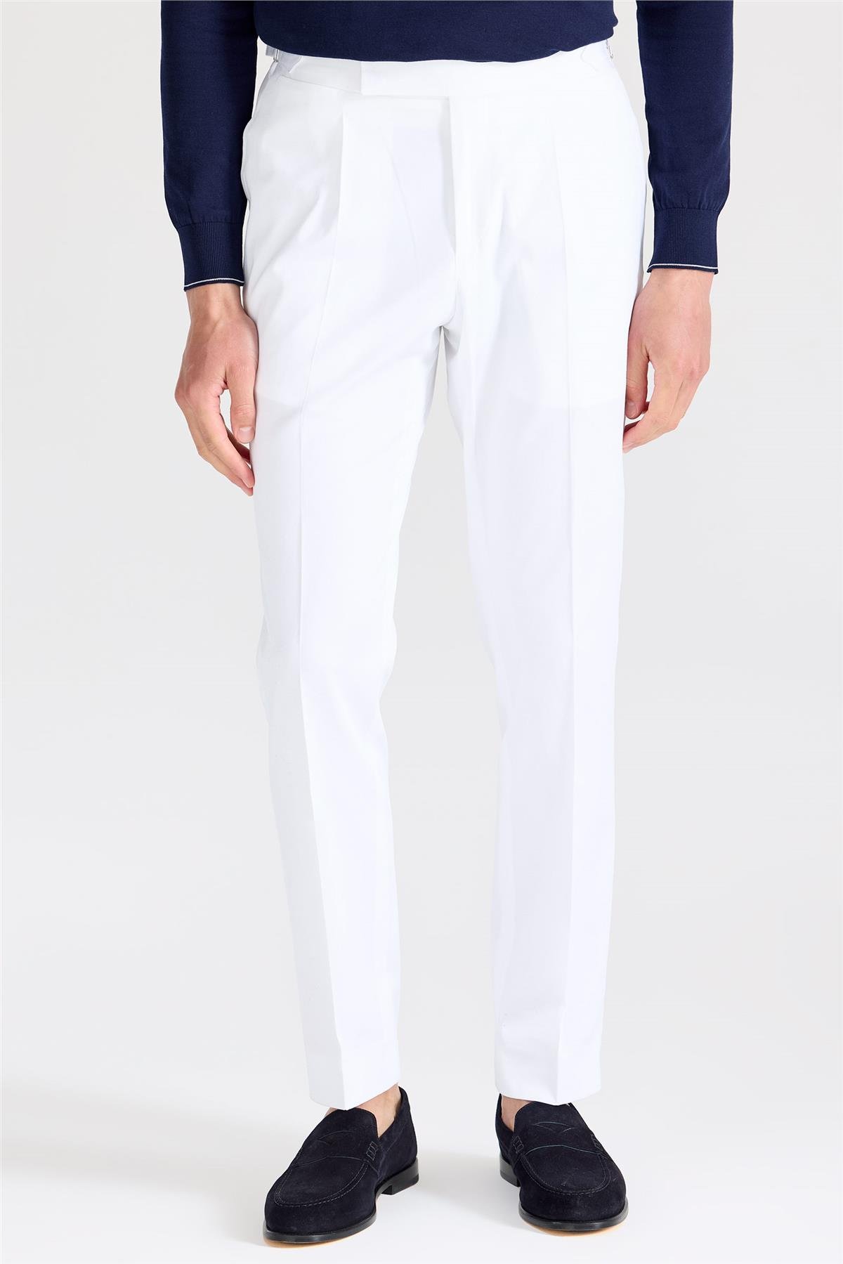 Beyaz Tokalı Pamuk Pantolon