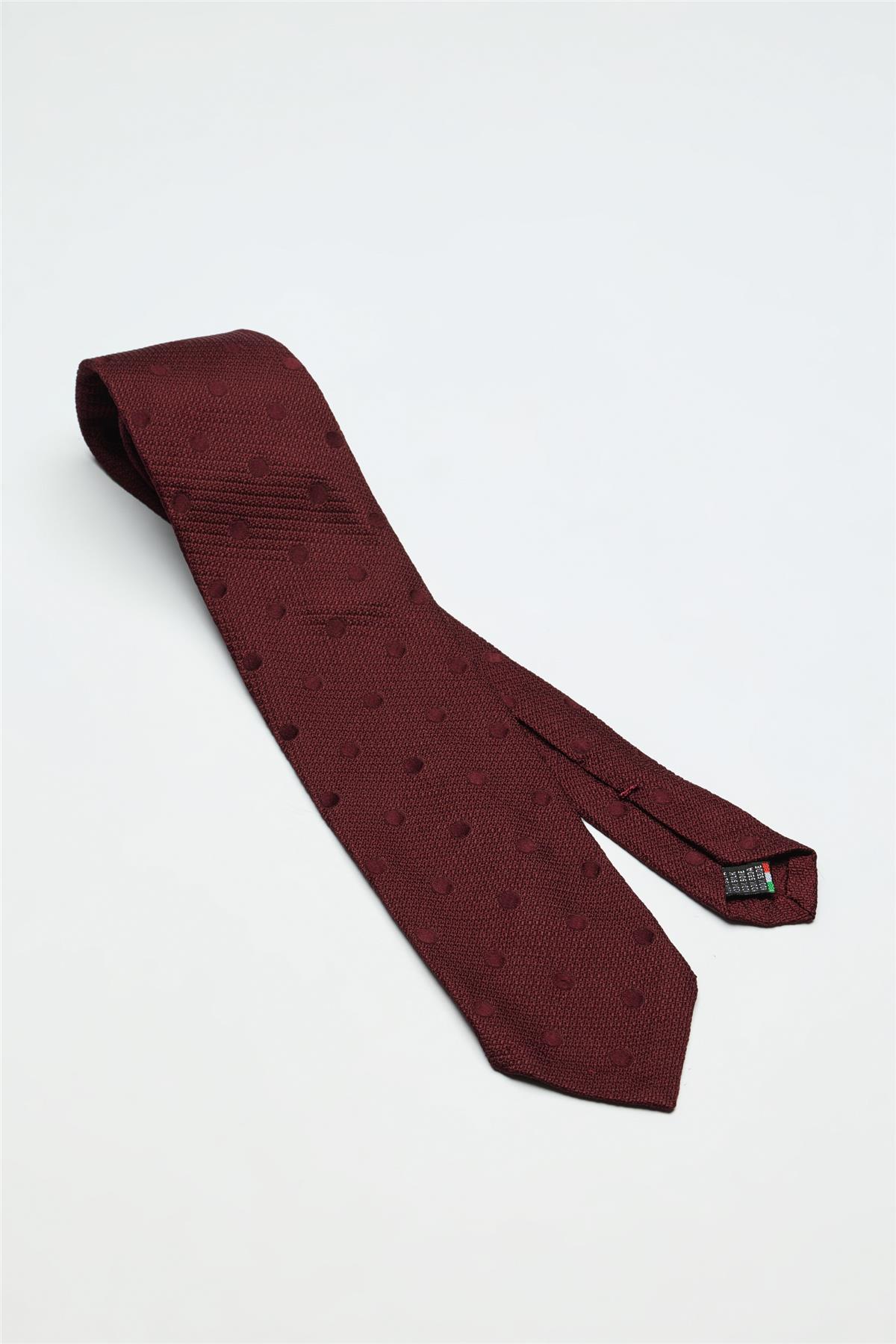 Bordo Puantiyeli Garza İpek Kravat