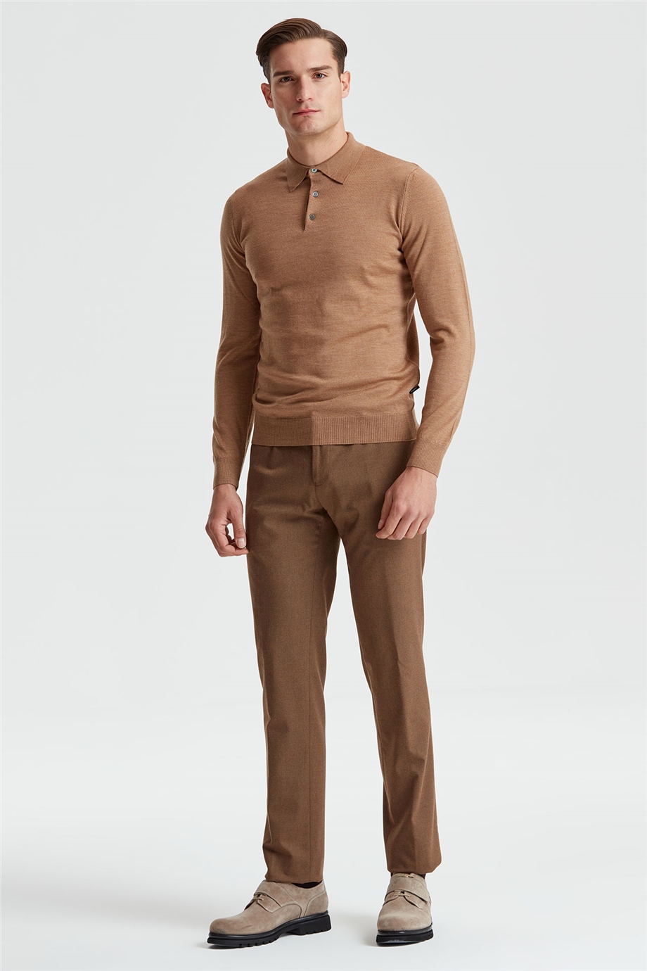 Camel Renk Polo Yaka Yün Triko