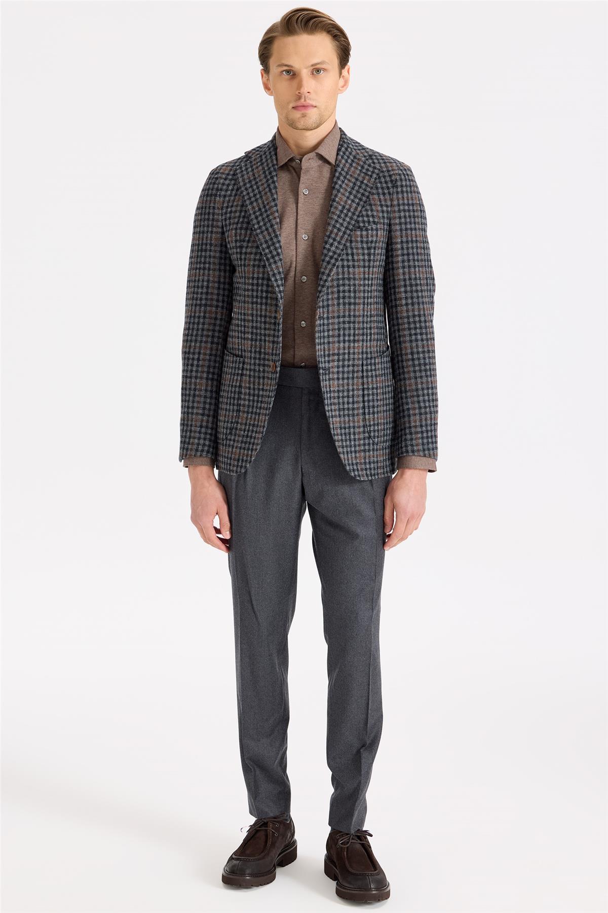 Füme Kiremit Kareli Yün Ceket