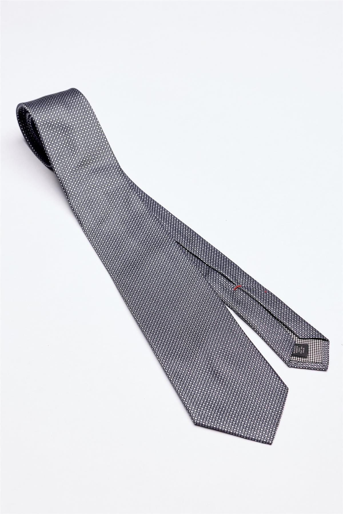 Gri Beyaz Desenli 5 Fold İpek Kravat