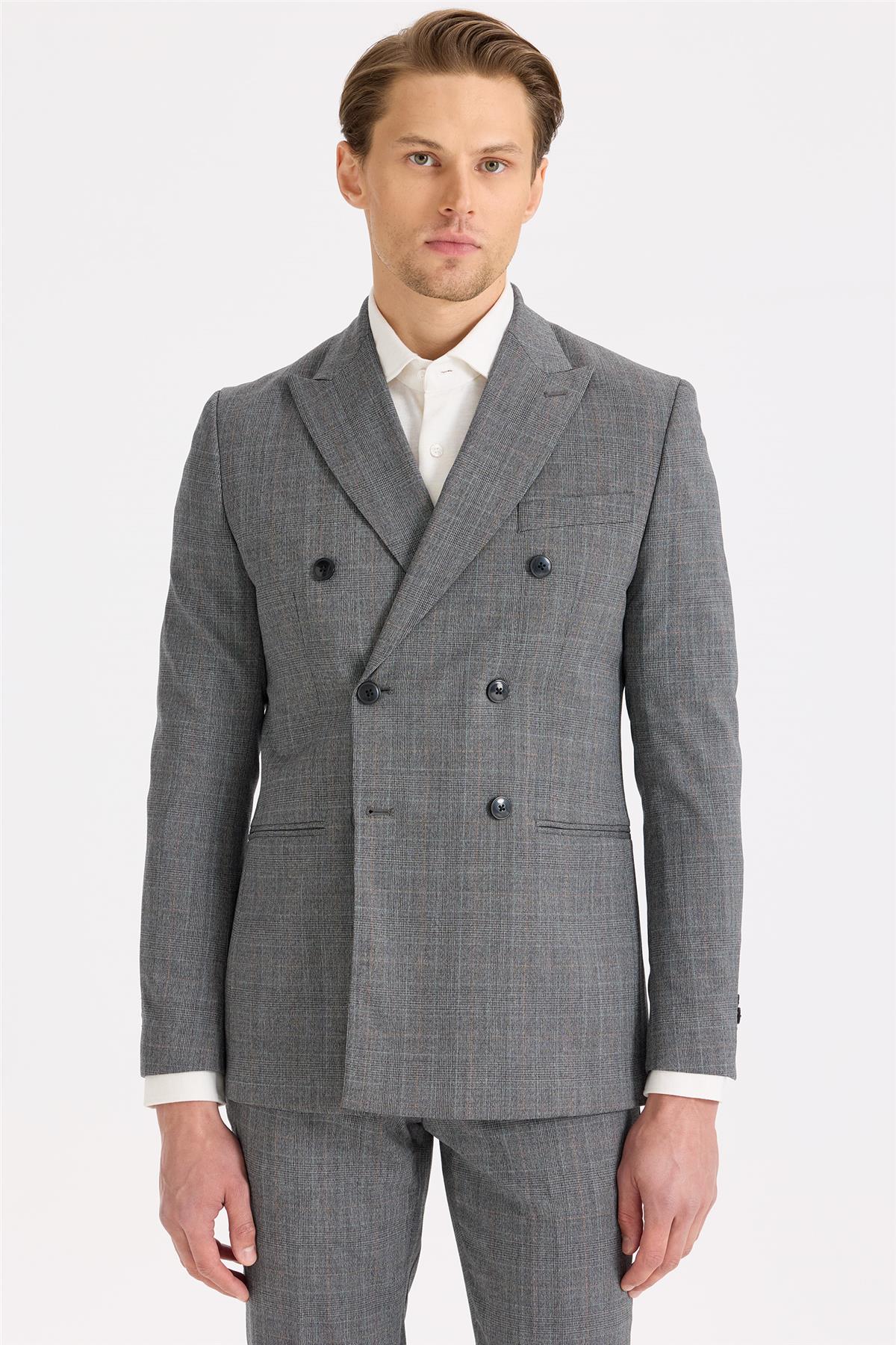 Gri Kruvaze Yün Takım Elbise