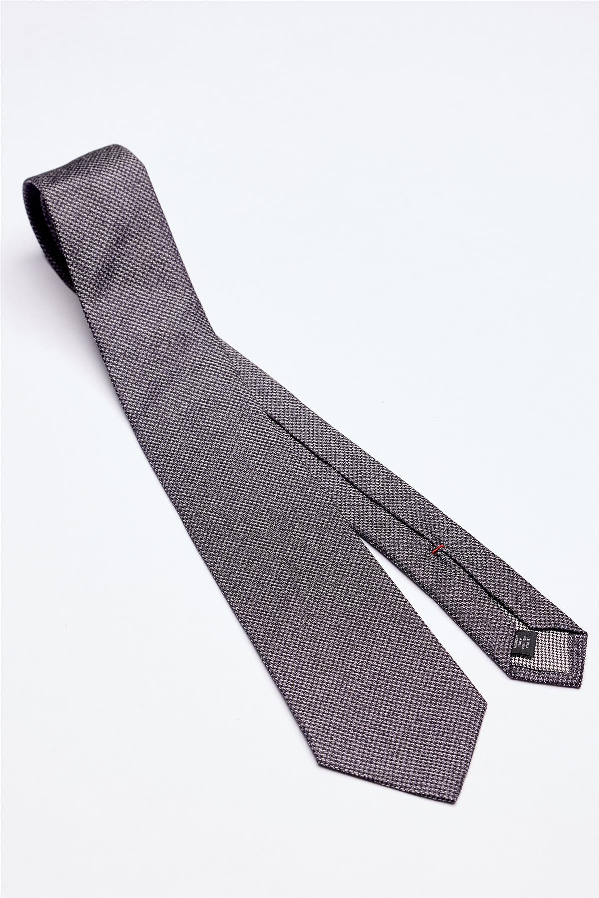 Gri Mor Melanjlı 5 Fold İpek Kravat