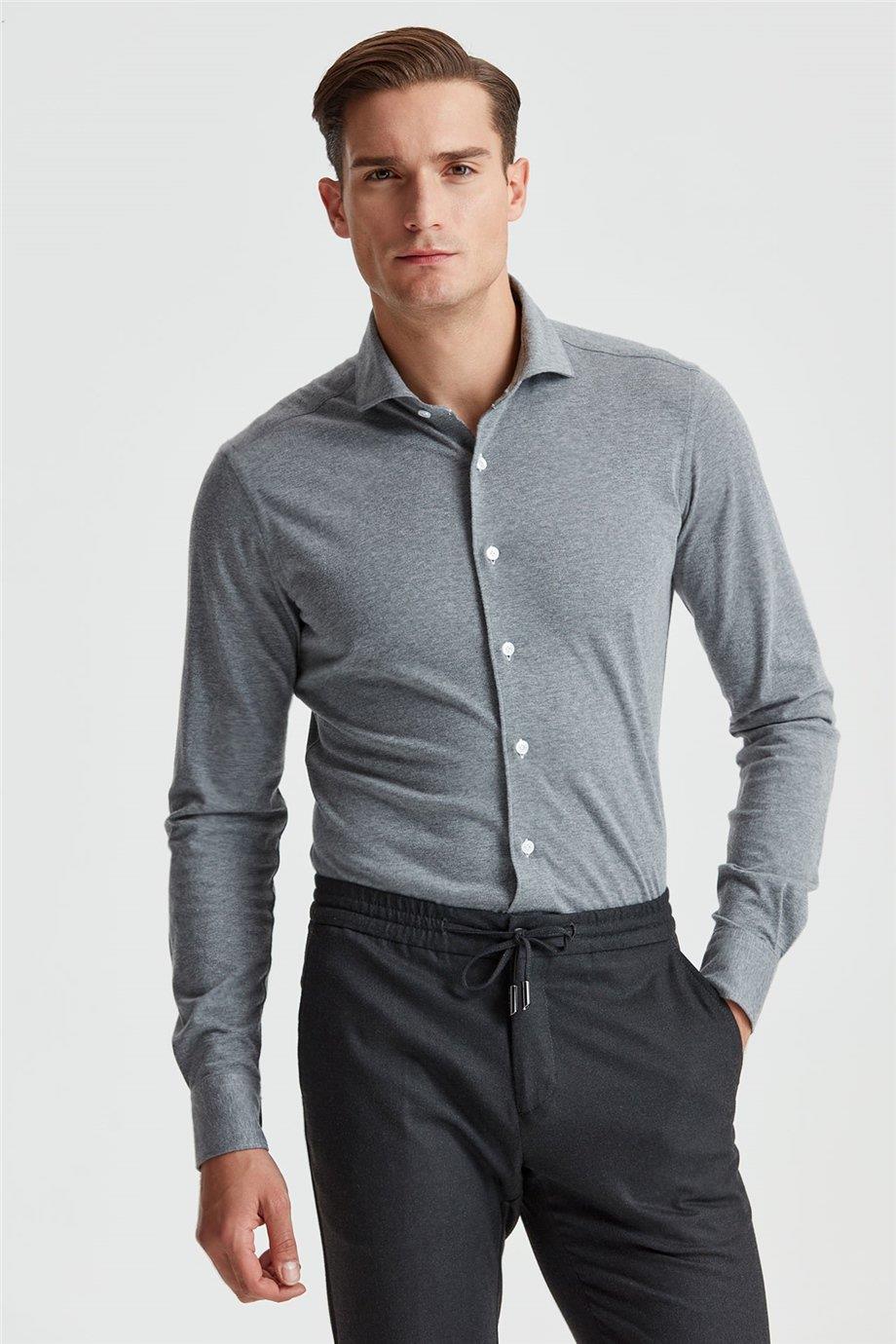 Gri Pamuk Kaşmir Gömlek