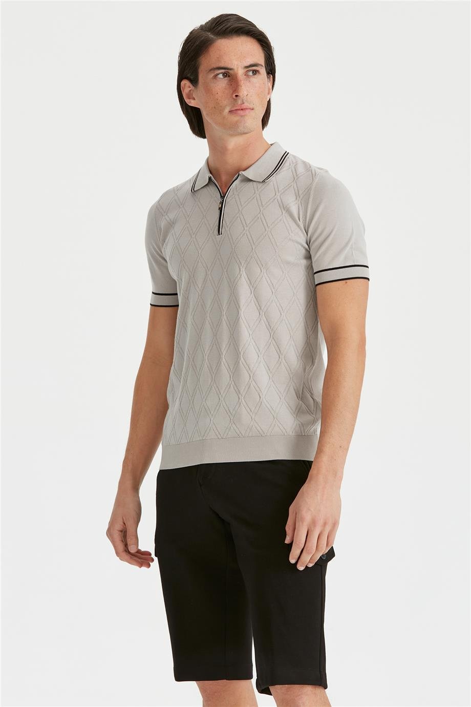 Gri Polo Yaka Erkek Pamuk Triko