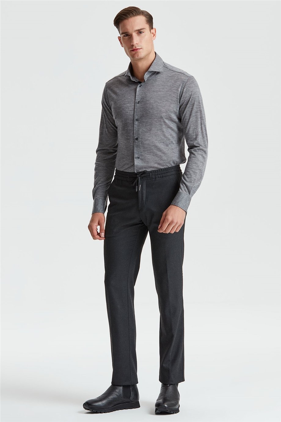 Gri Saf Yün Gömlek 