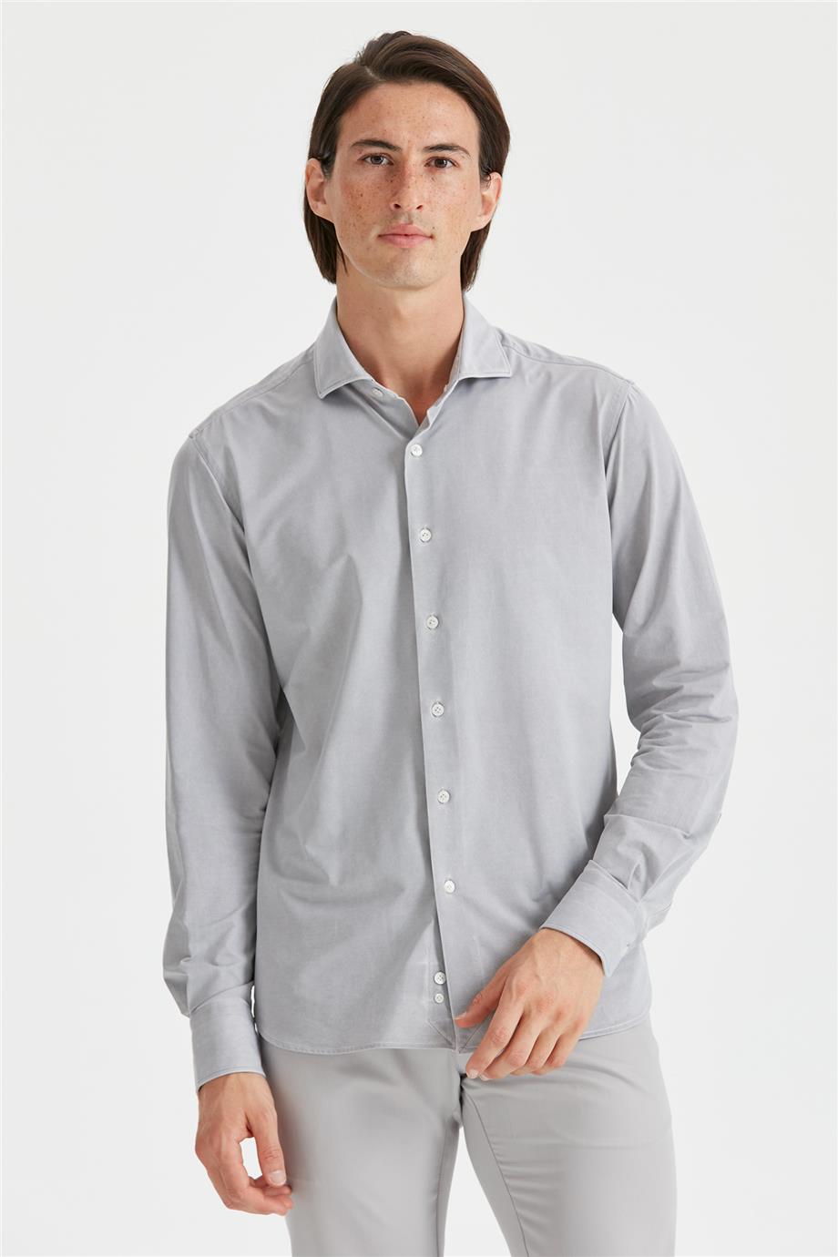 Gri Taşlamalı Teknik Kumaş Gömlek