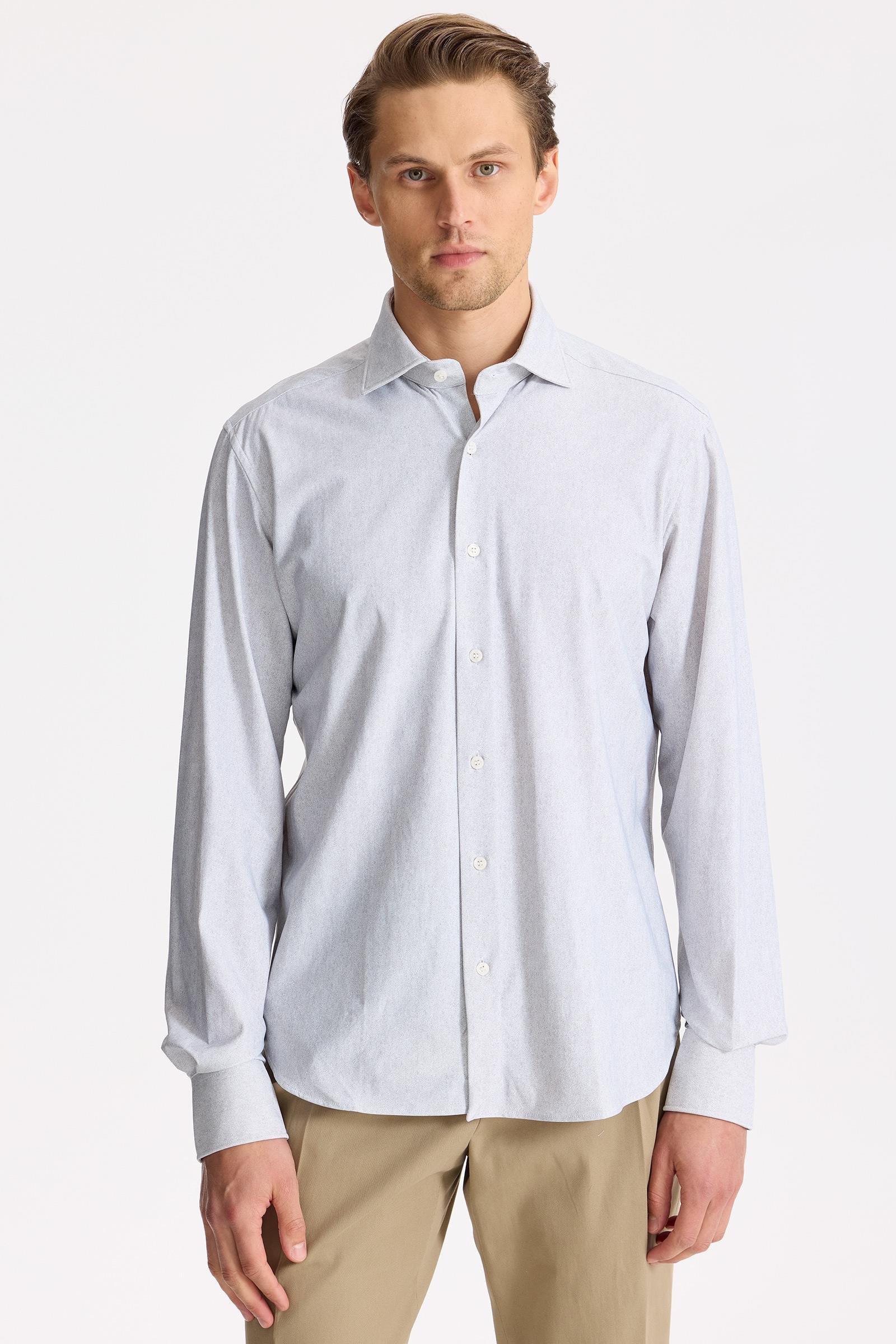 Gri Teknik Kumaş Gömlek