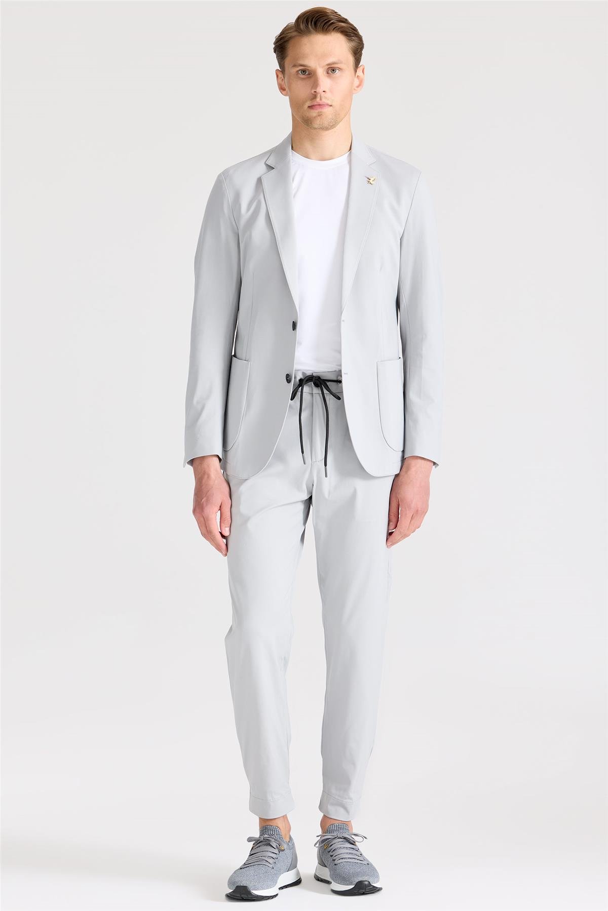 Gri Teknik Kumaş Takım Ebise