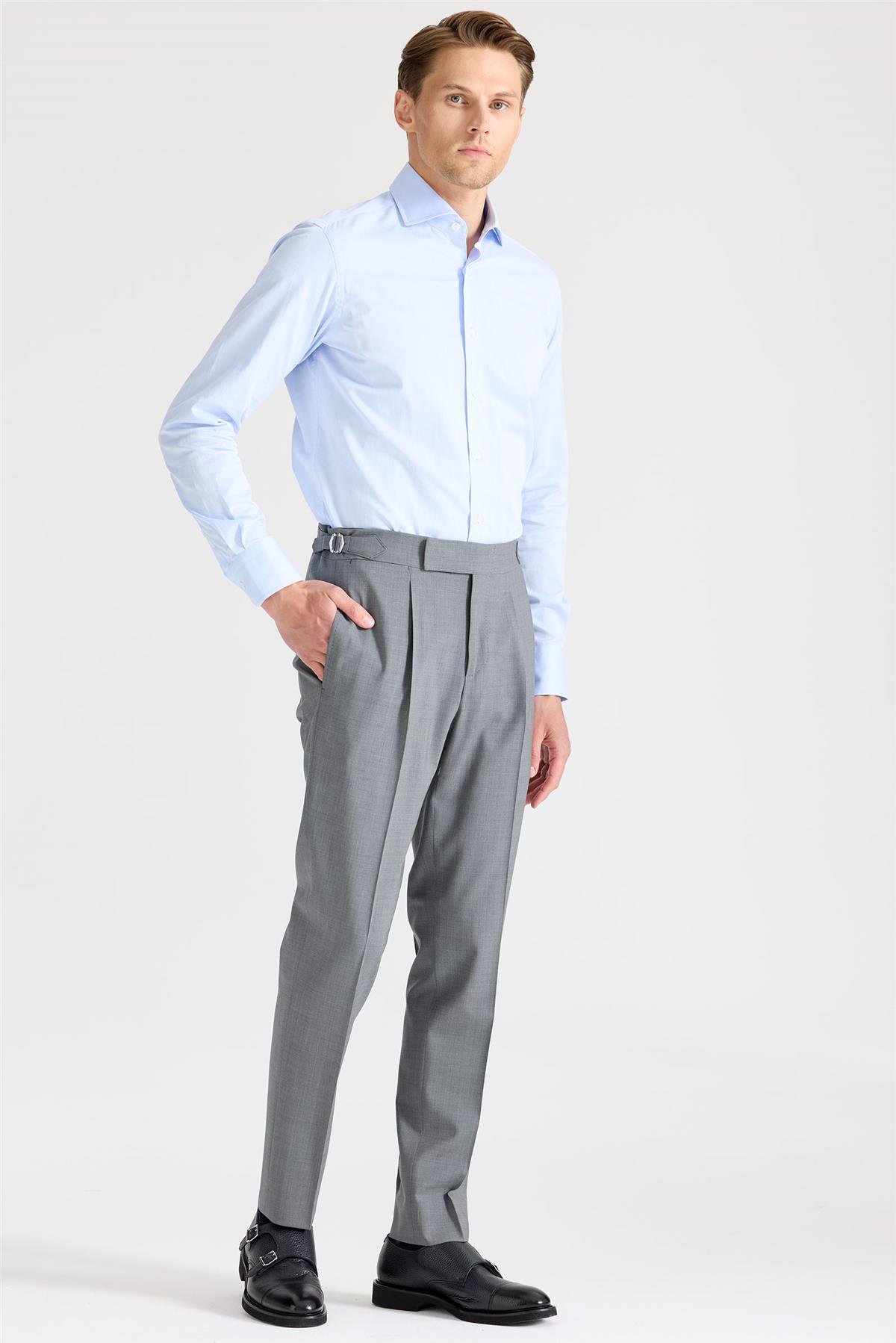 Gri Tokalı Yün Pantolon 