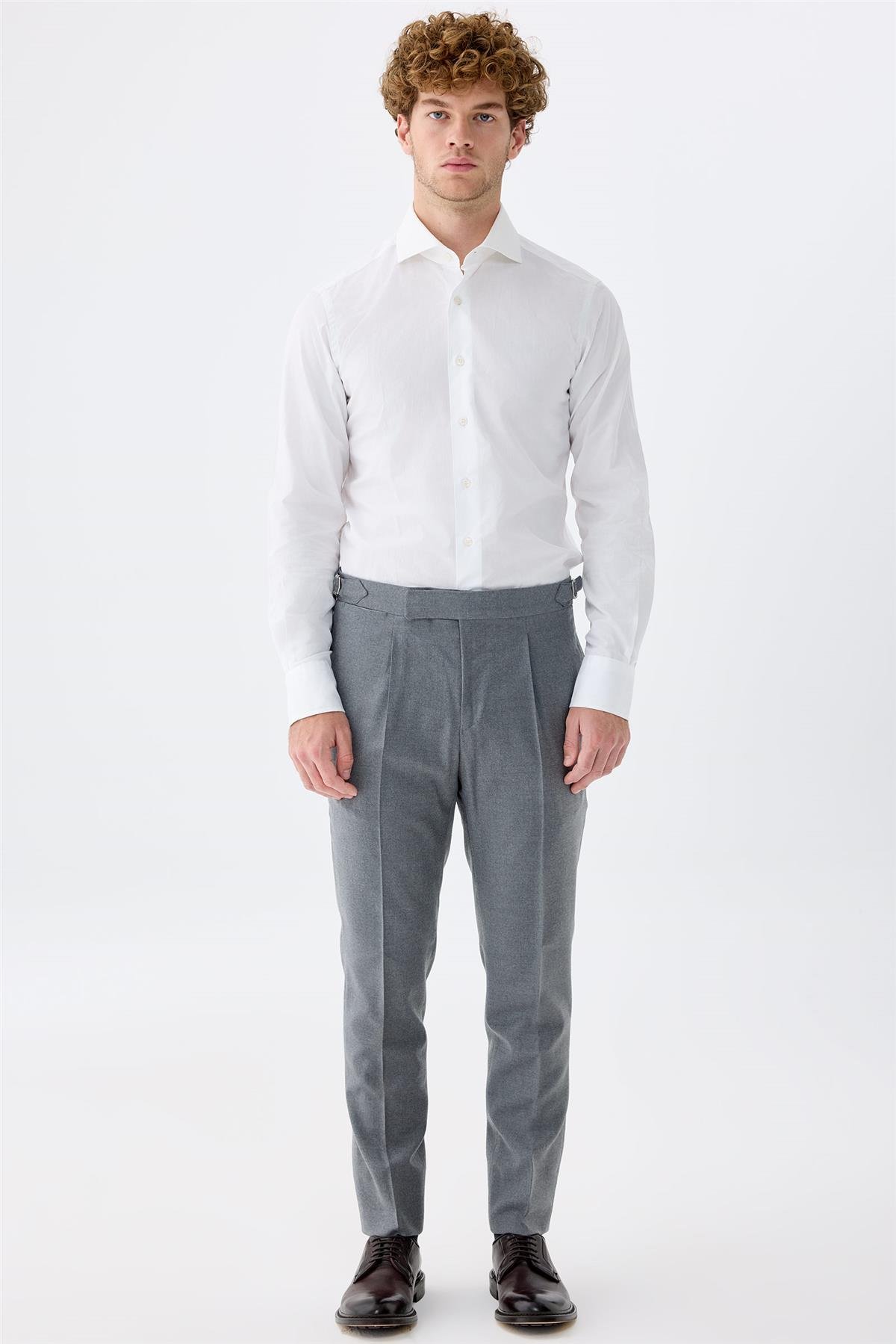 Gri Tokalı Yün Pantolon