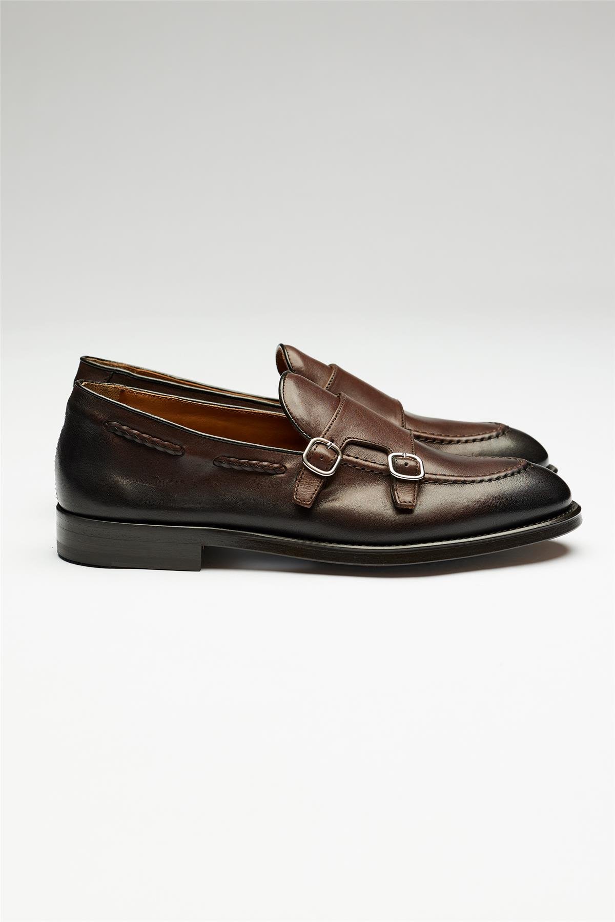 Kahverengi Double Monk Deri Loafer
