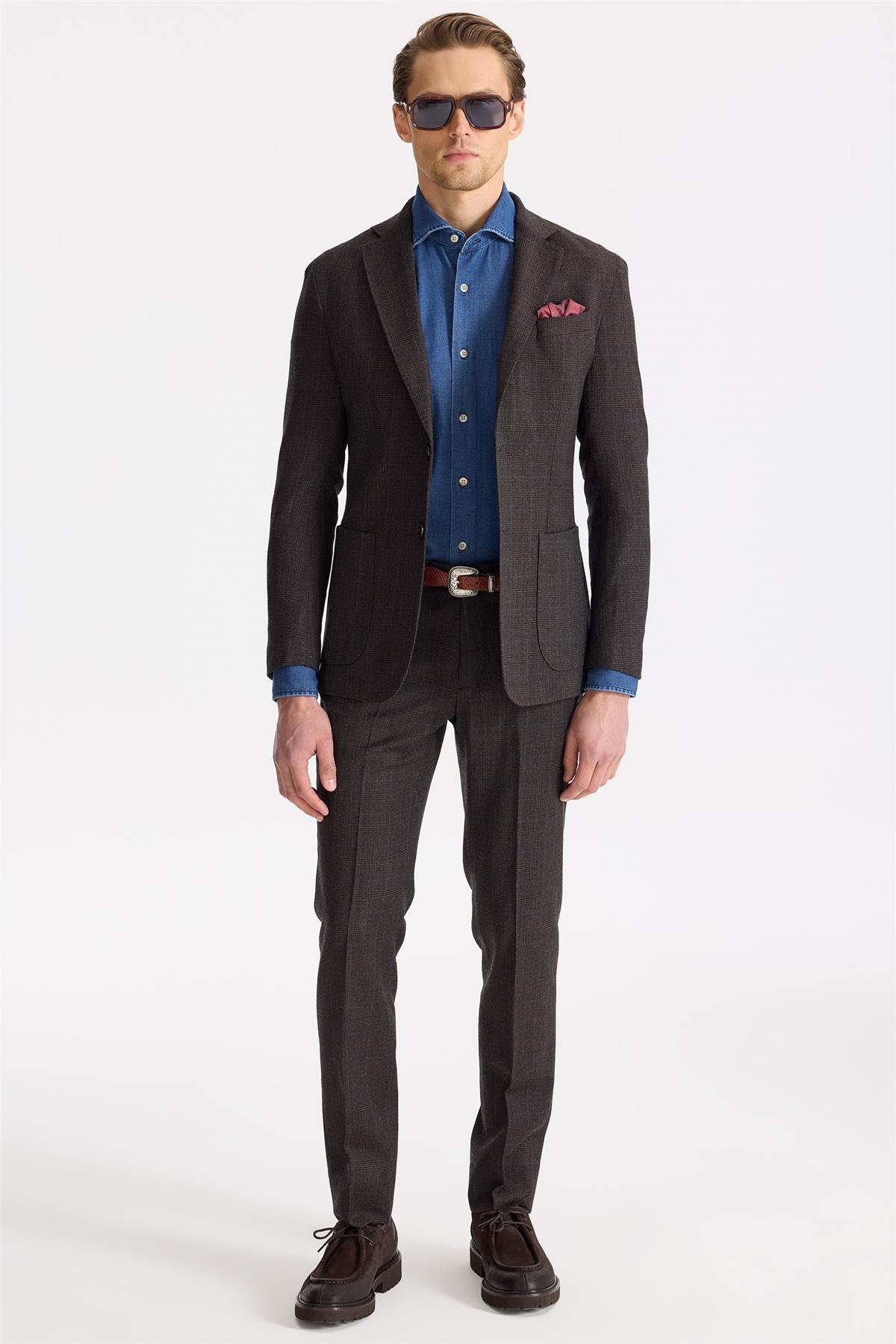 Kahverengi Flanel Yün Takım Elbise