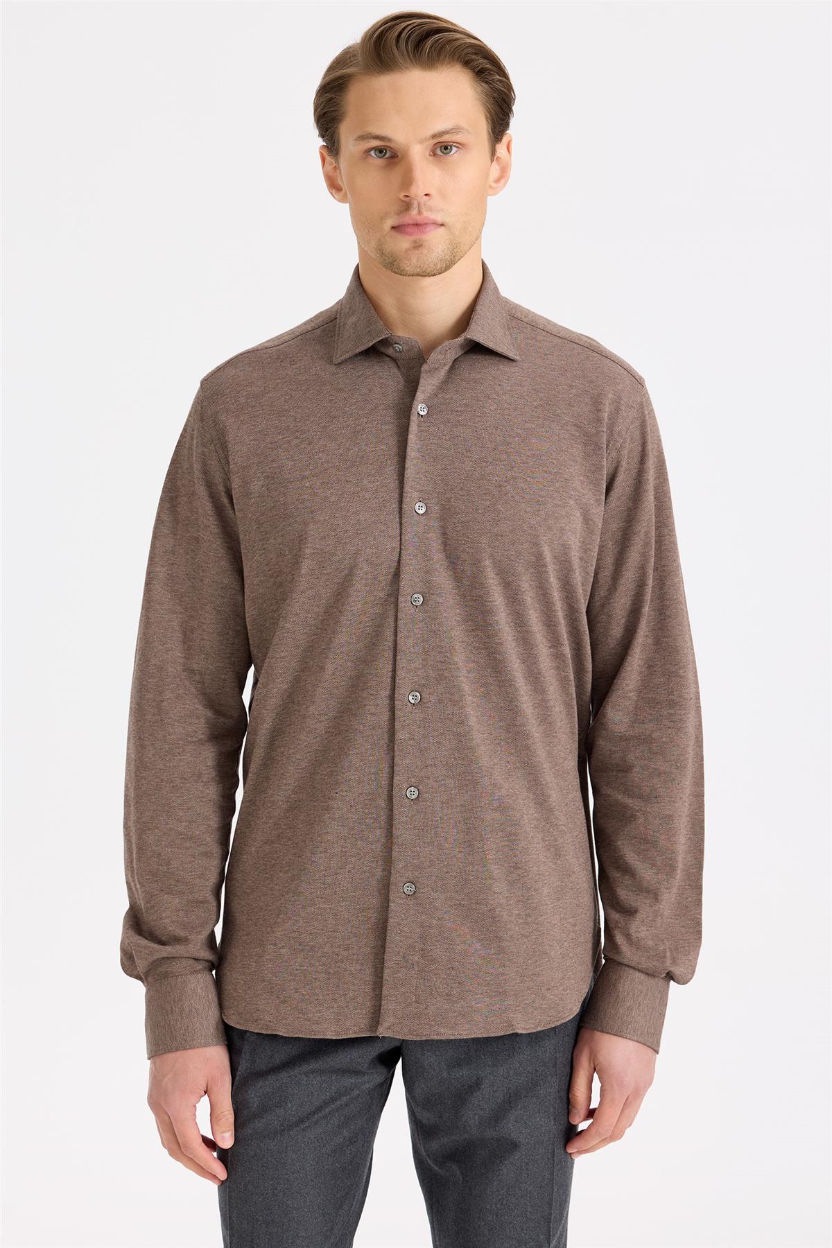 Kahverengi Pamuk Kaşmir Gömlek