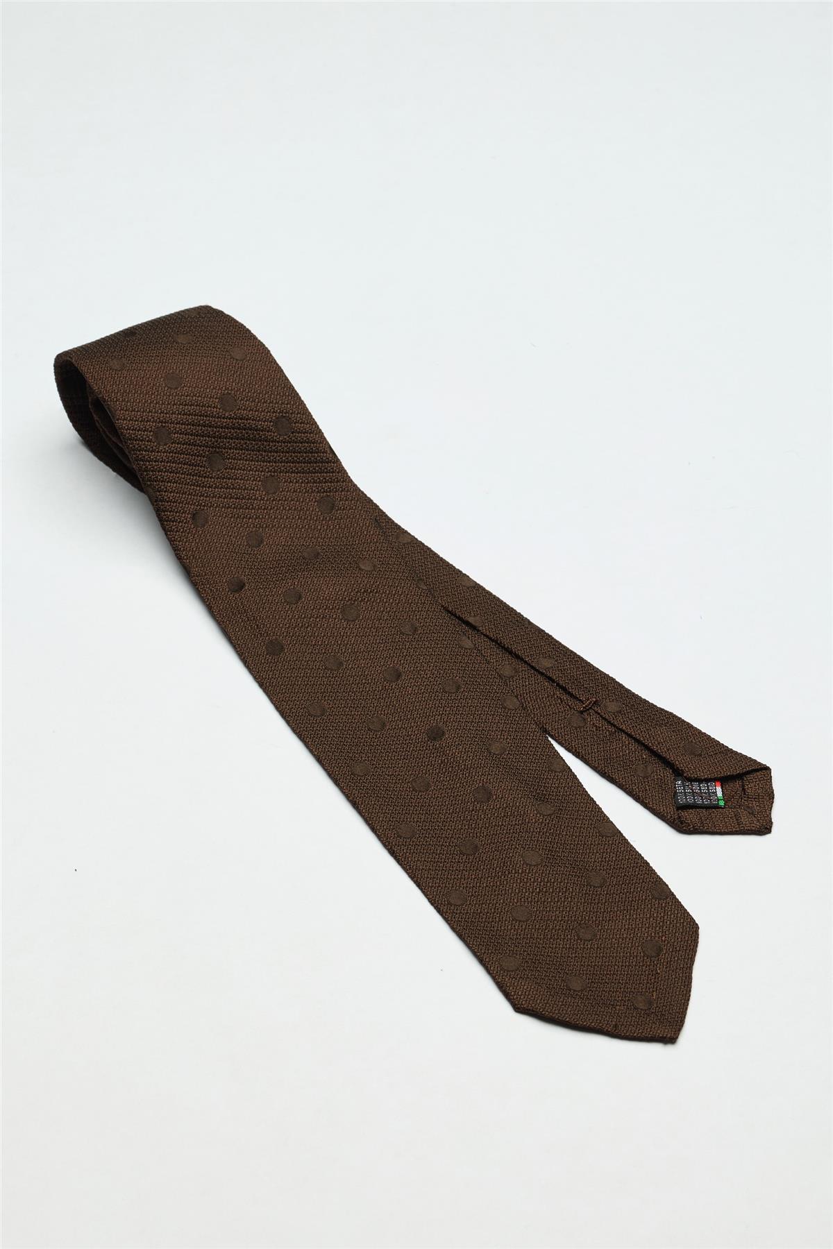 Kahverengi Puantiyeli Garza İpek Kravat
