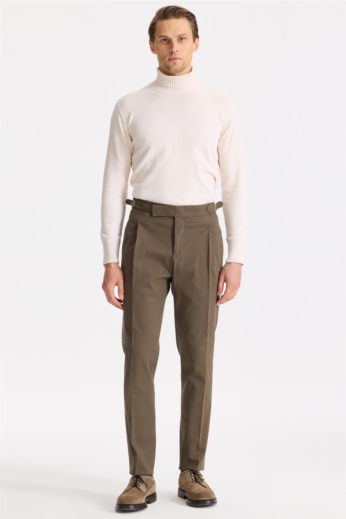 Kahverengi Tokalı Pamuk Pantolon