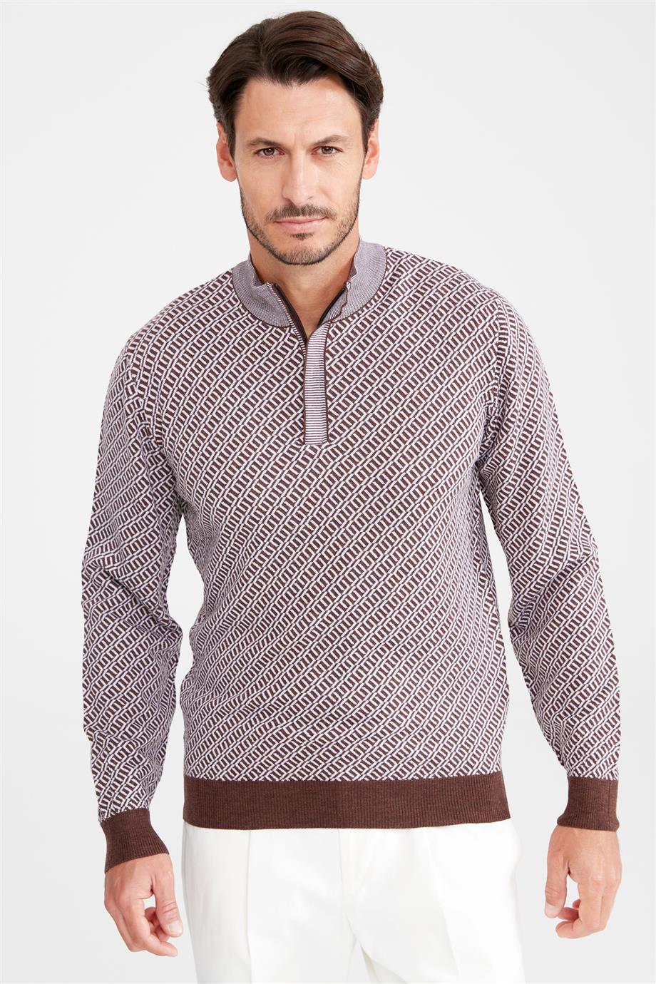 Kahverengi Trio Yaka Yün Triko 