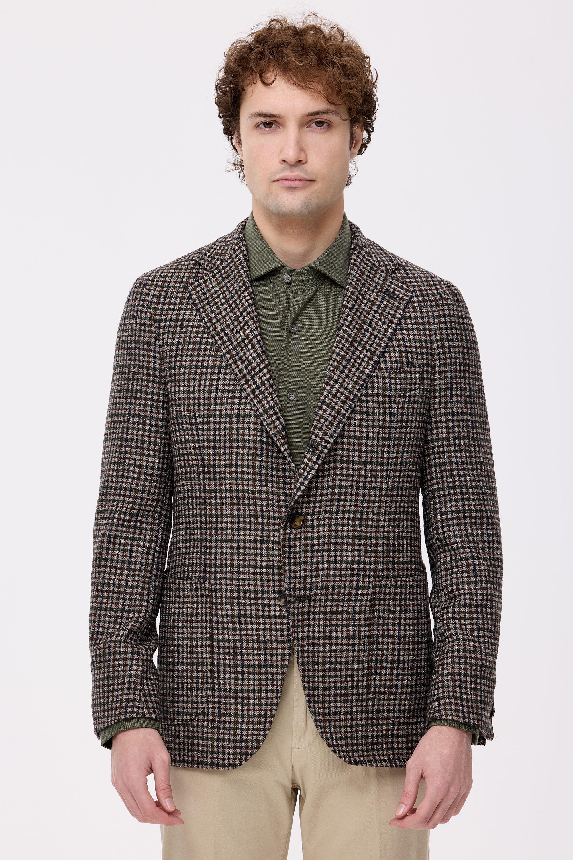 Kareli Yün İpek Kaşmir Ceket 