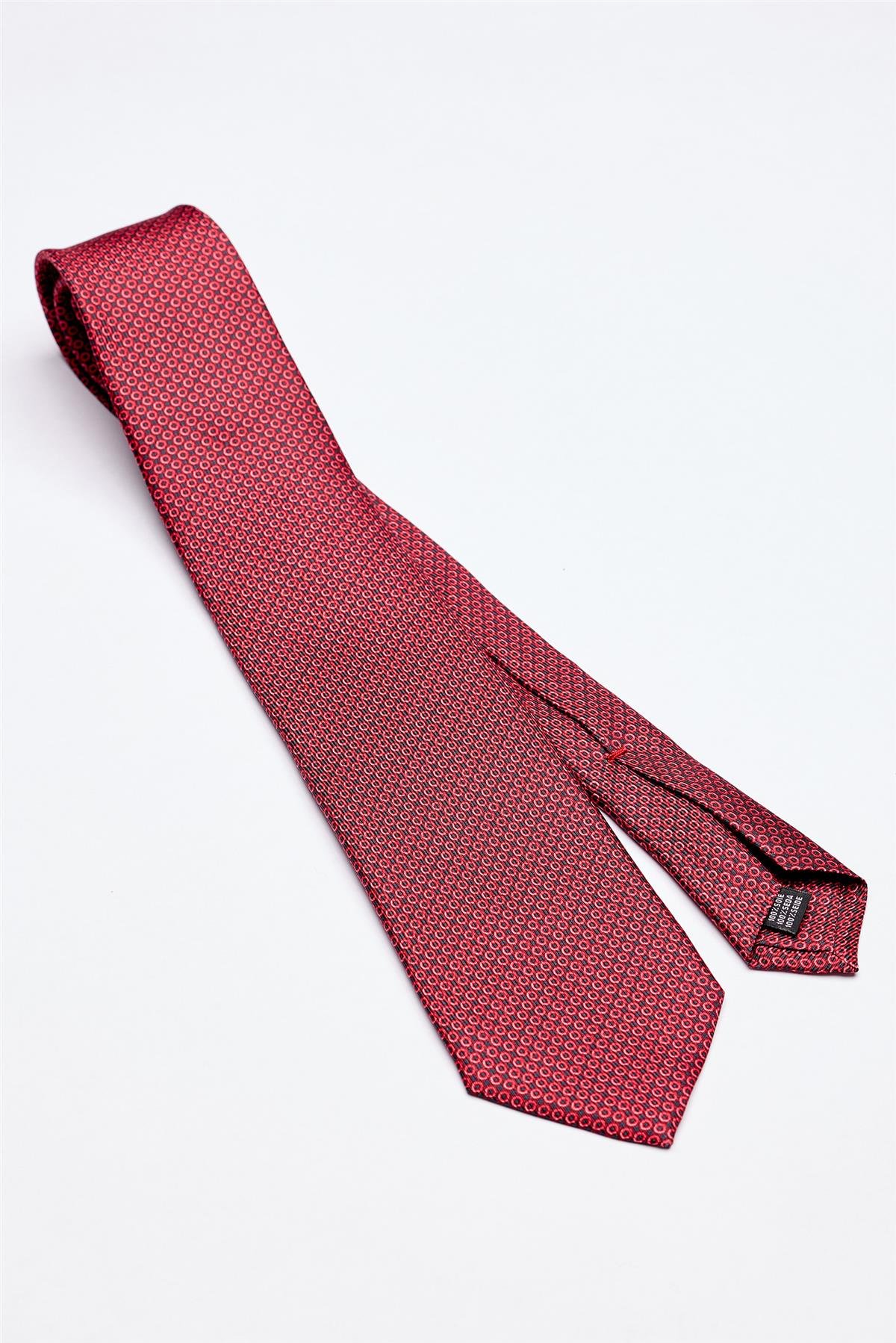 Kırmızı Puantiyeli Desenli 7 Fold İpek Kravat