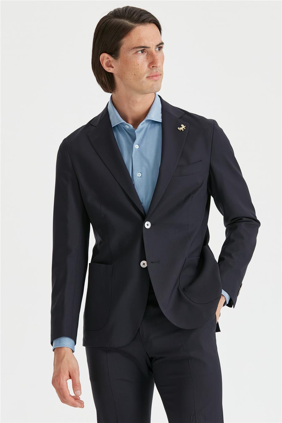 Lacivert Astarsız Yün Takım Elbise