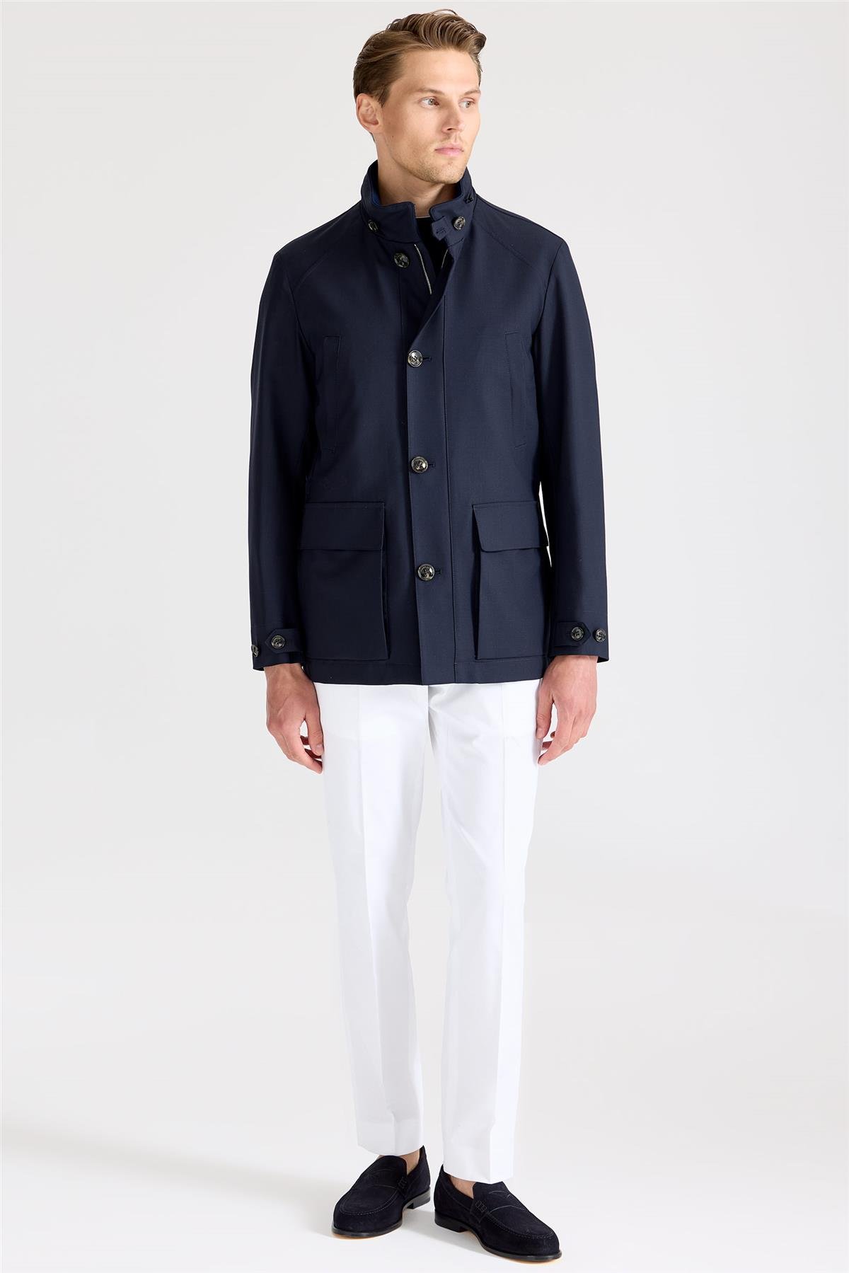 Lacivert Baharlık Yün Mont