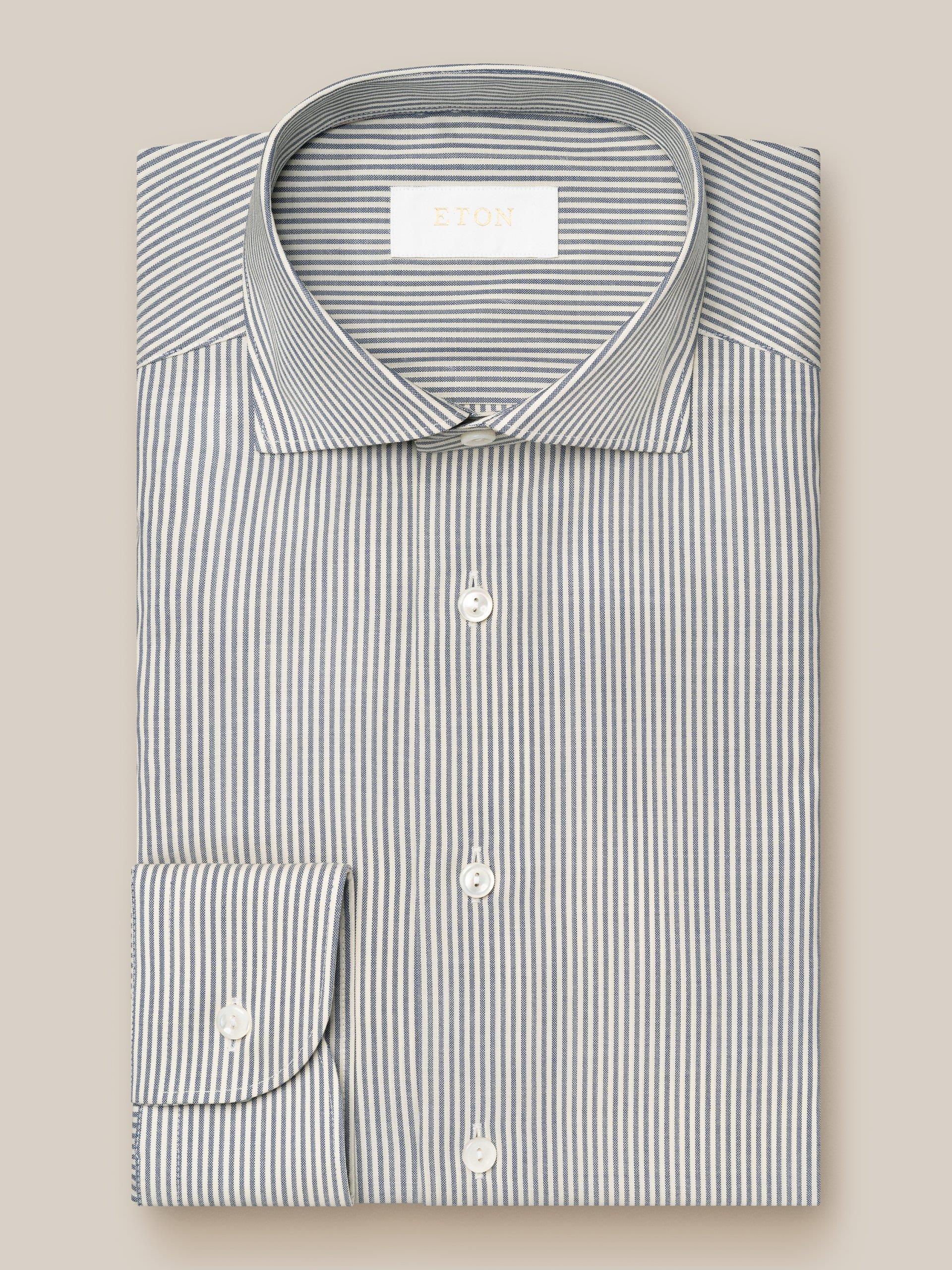 Lacivert Bengal Çizgili Merino Yün Gömlek 