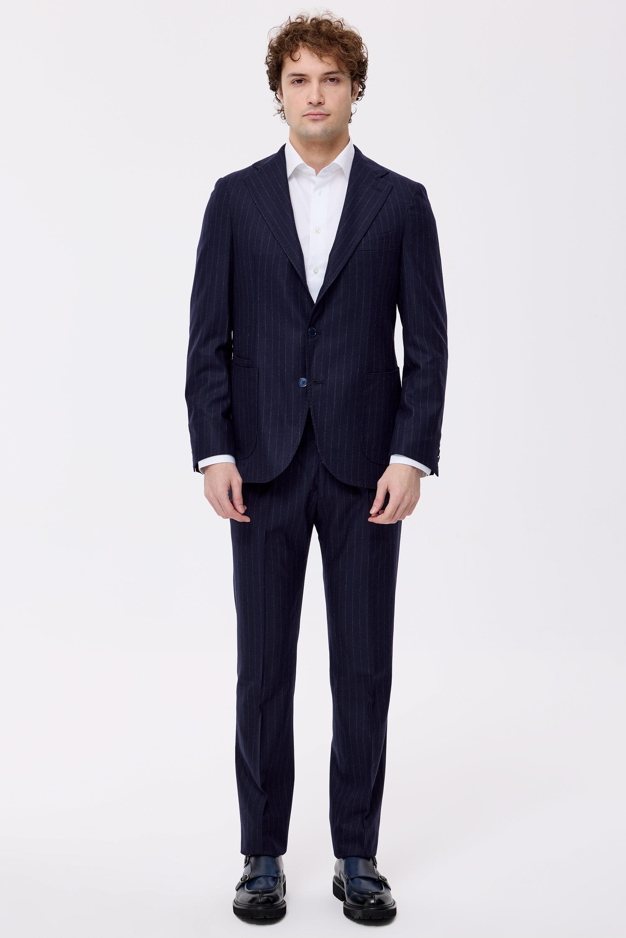 Lacivert Çizgili Saf Yün  Takım Elbise