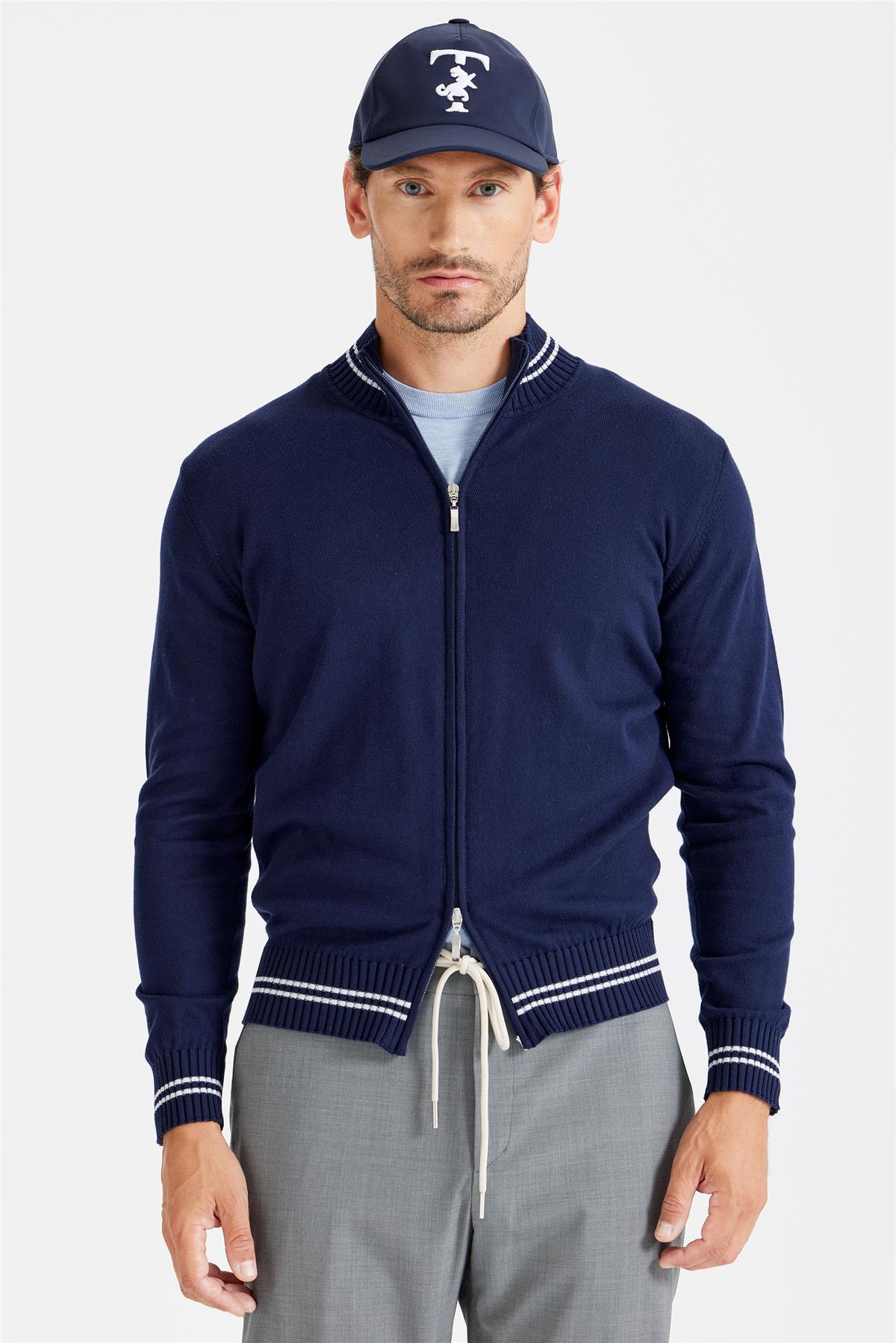 Lacivert Fermuarlı Pamuk Hırka