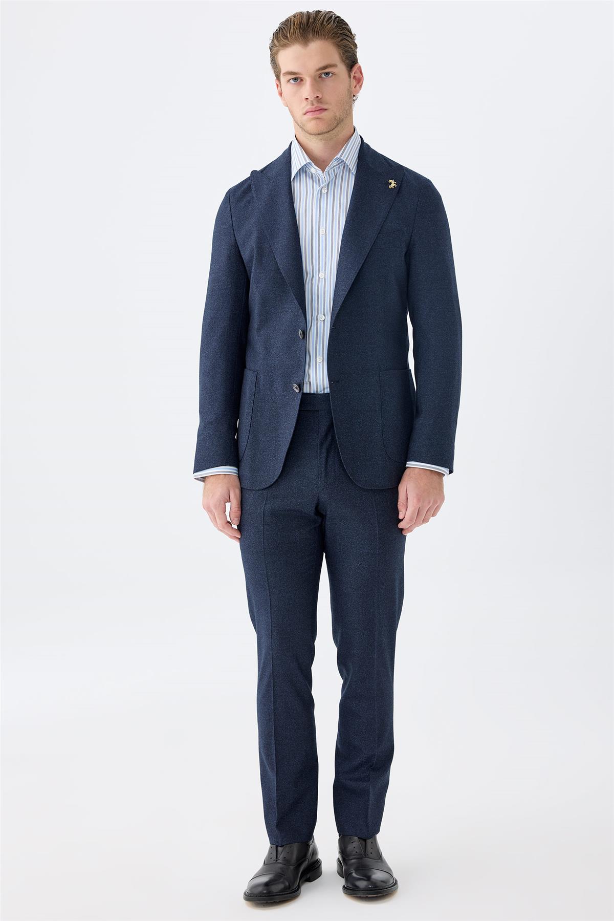 Lacivert Flanel Yün Takım Elbise