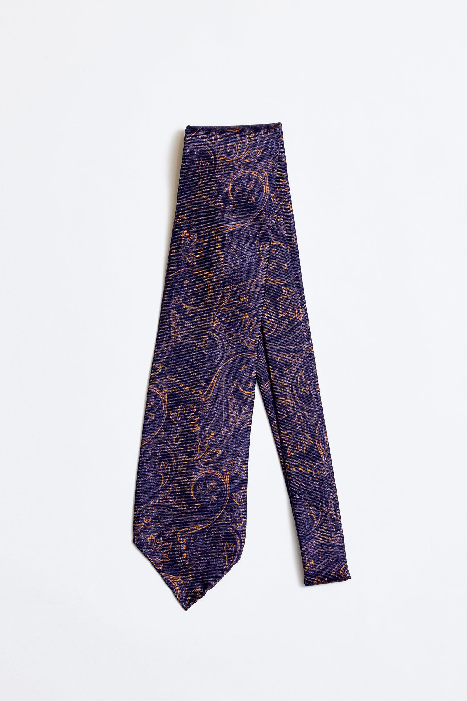 Lacivert Kahve Astarsız 5 Fold İpek Kravat