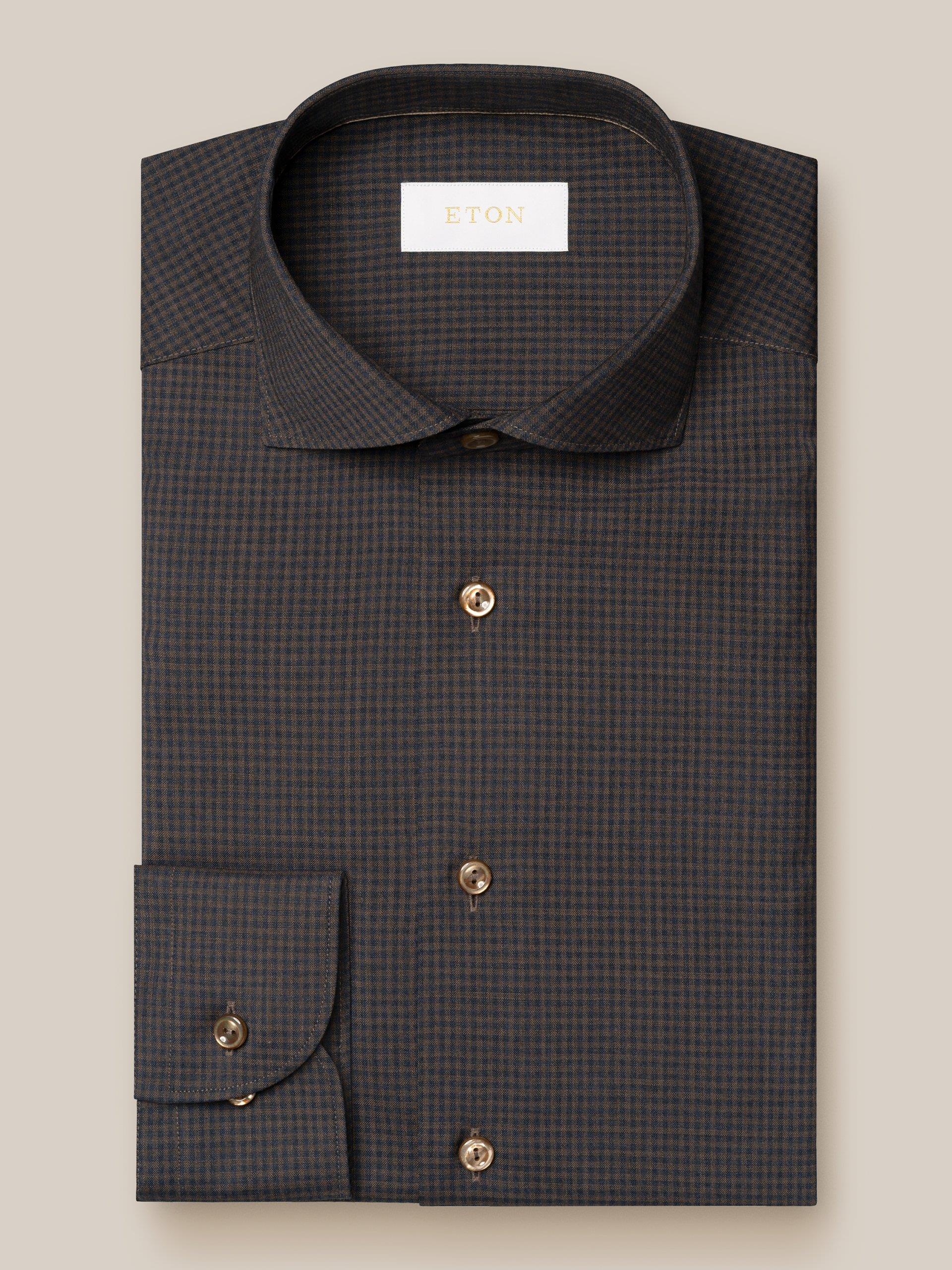 Lacivert Kahverengi Kareli Merino Yün Gömlek