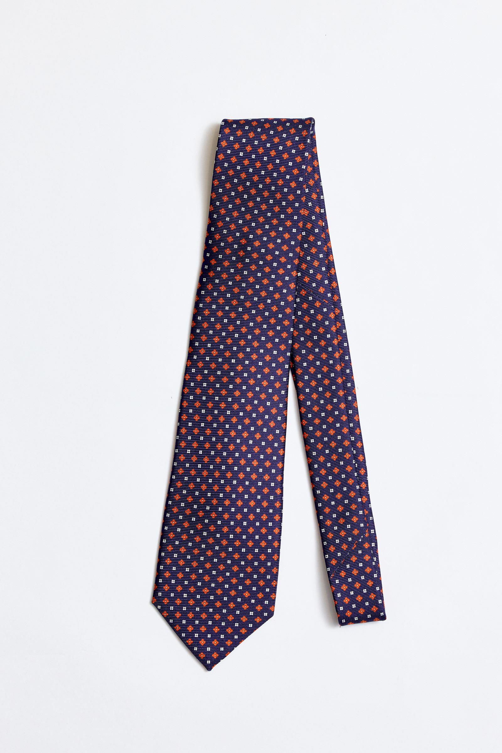 Lacivert Kırmızı 5 Fold İpek Kravat