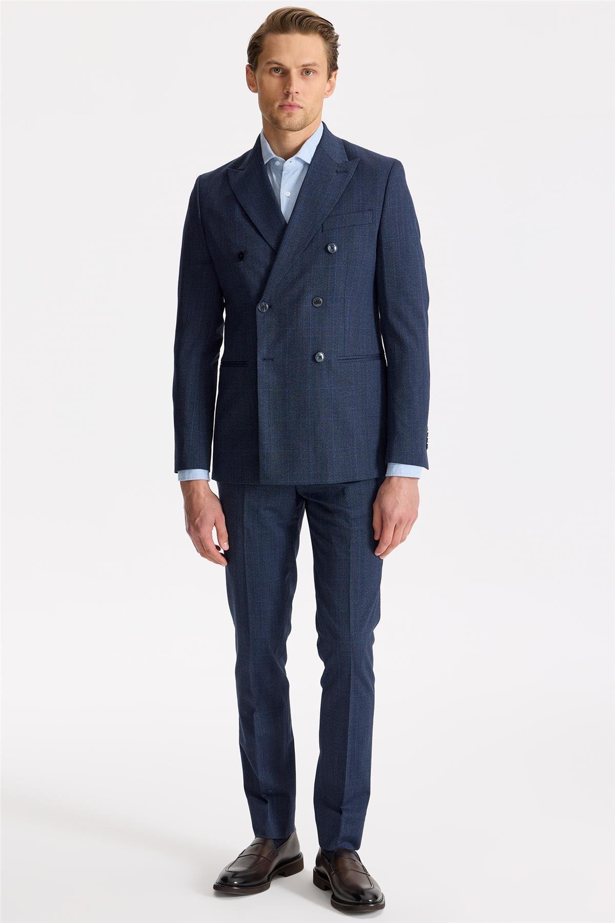 Lacivert Kruvaze Yün Takım Elbise