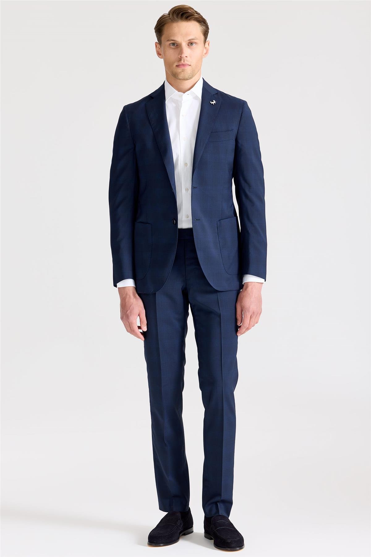 Lacivert Mavi Çizgili Takım Elbise