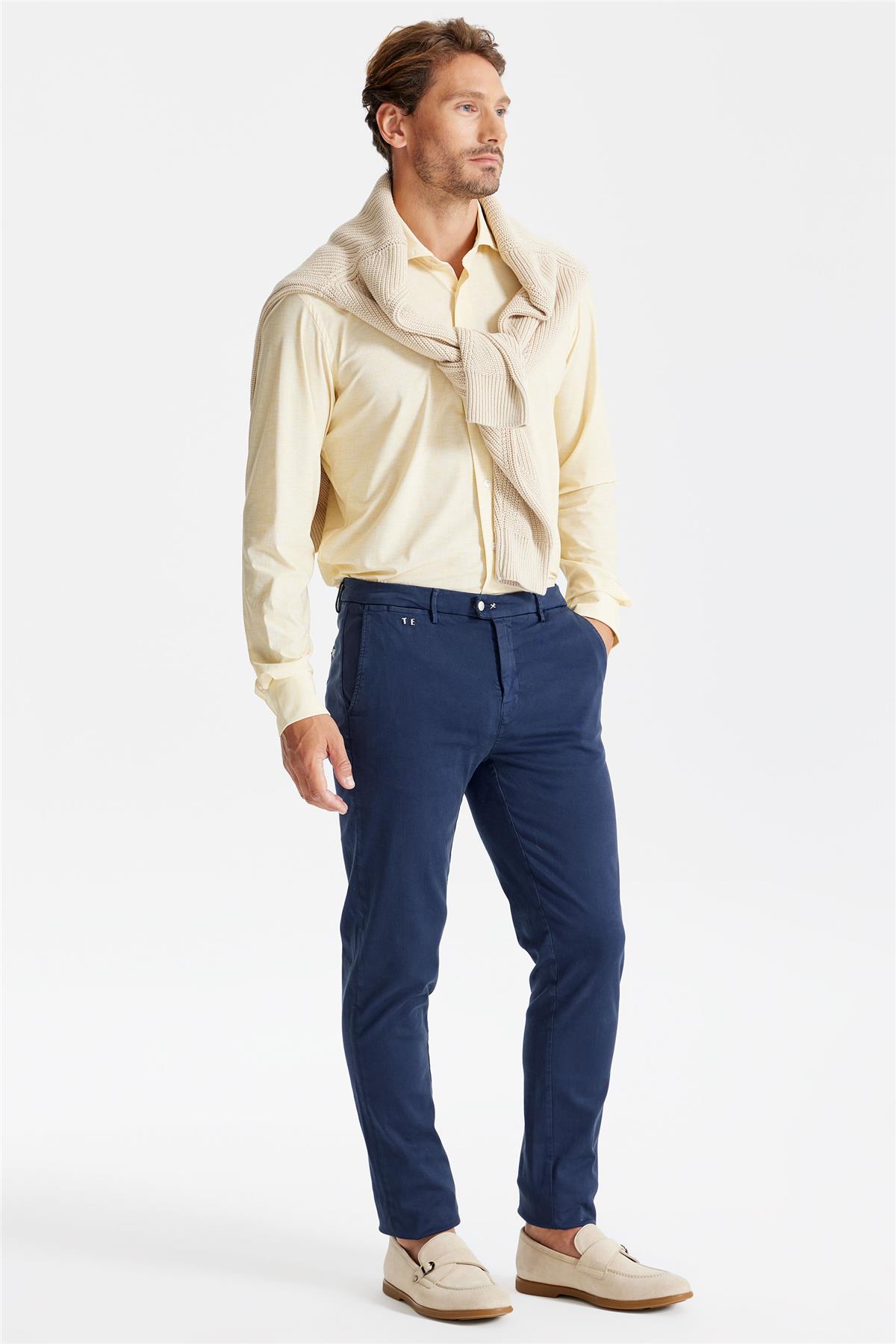 Lacivert Pamuk Chino Pantolon 