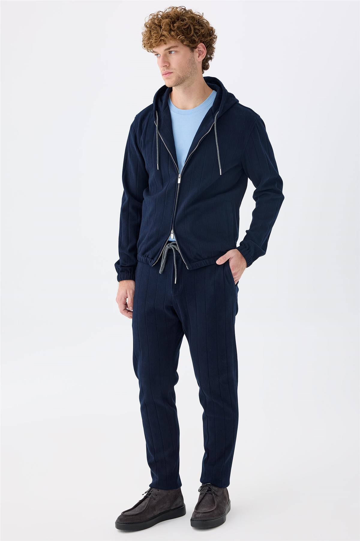 Lacivert Pamuk Teknik Takım Elbise