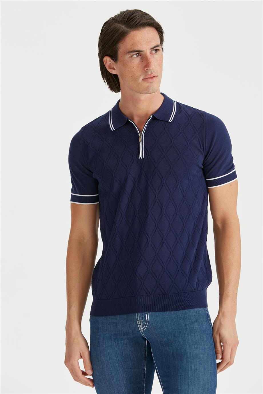 Lacivert Polo Yaka Erkek Pamuk Triko