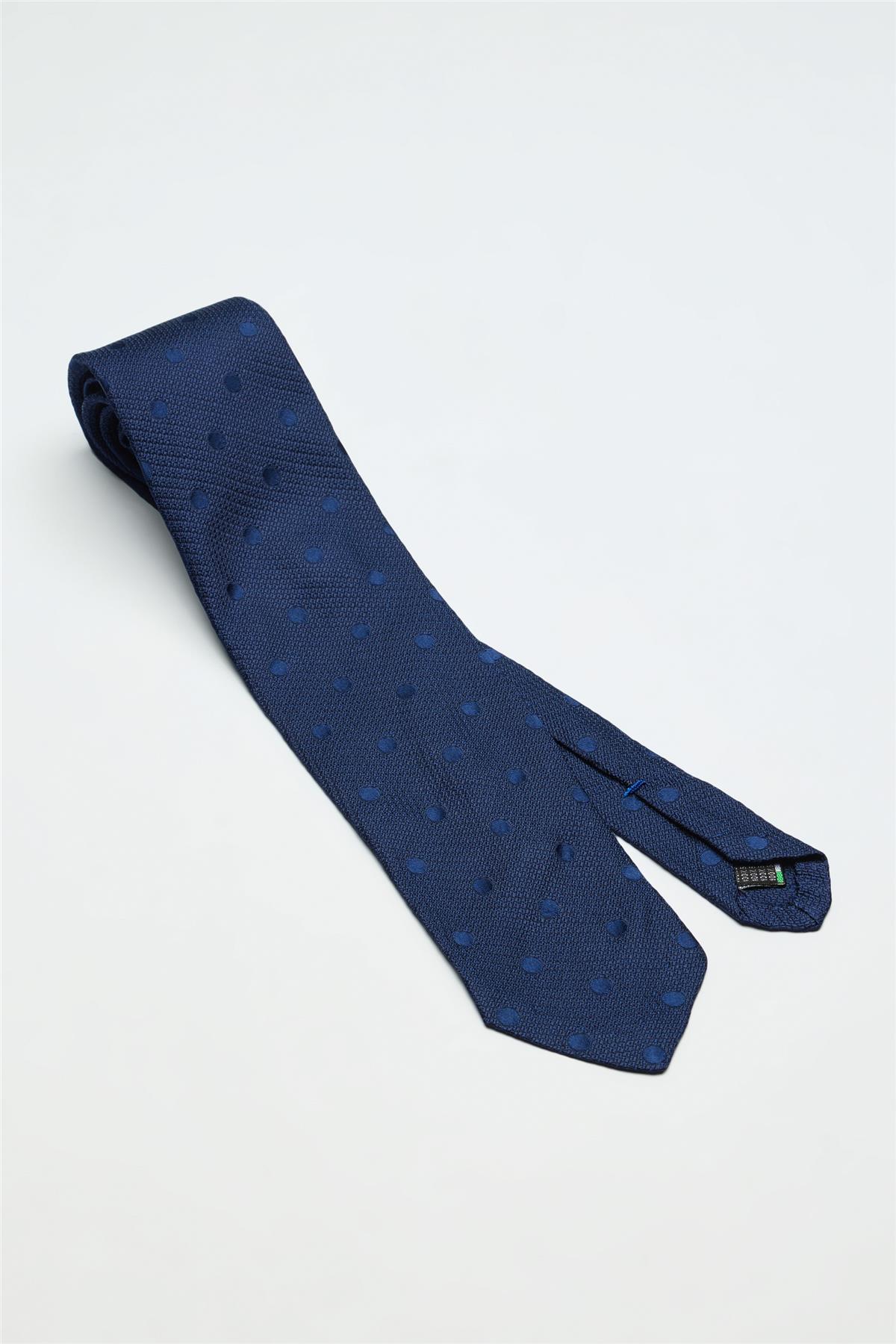 Lacivert Puantiyeli Garza İpek Kravat