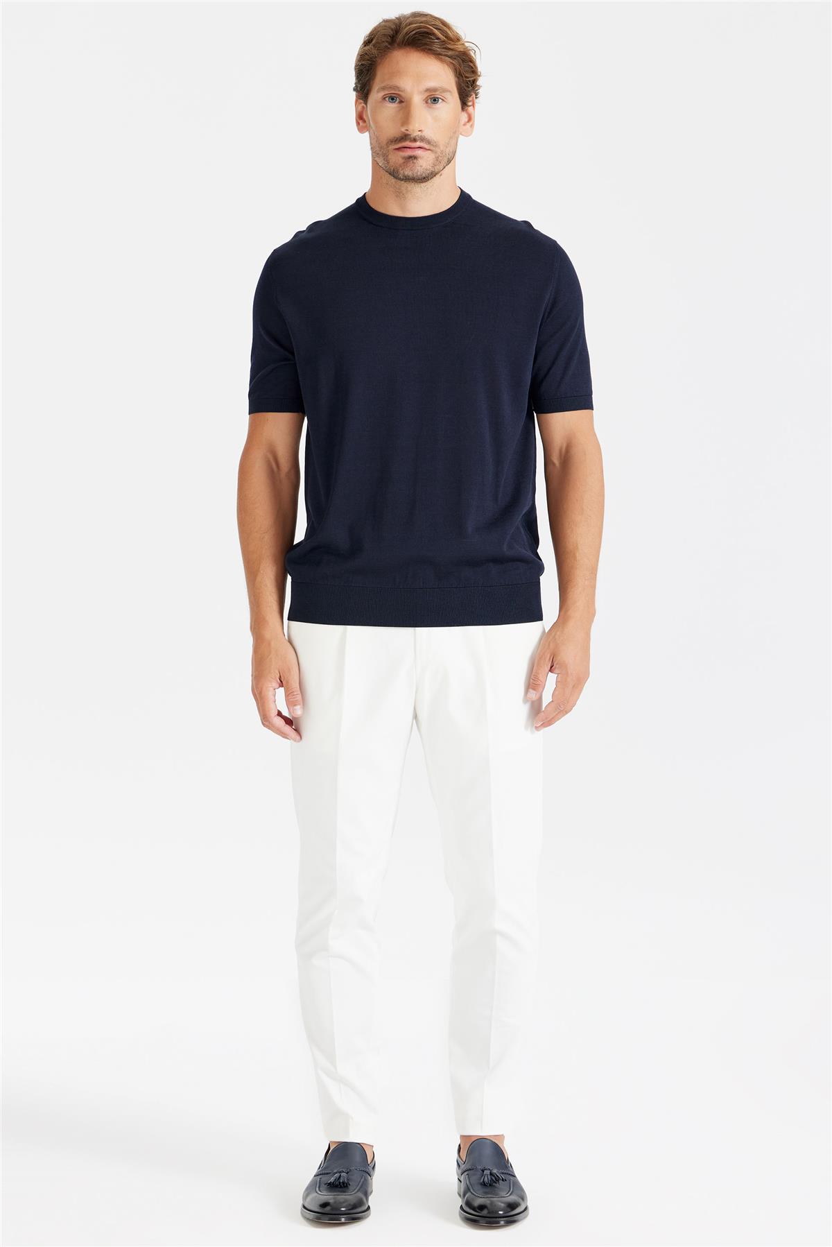 Lacivert Sıfır Yaka Pamuk İpek Triko