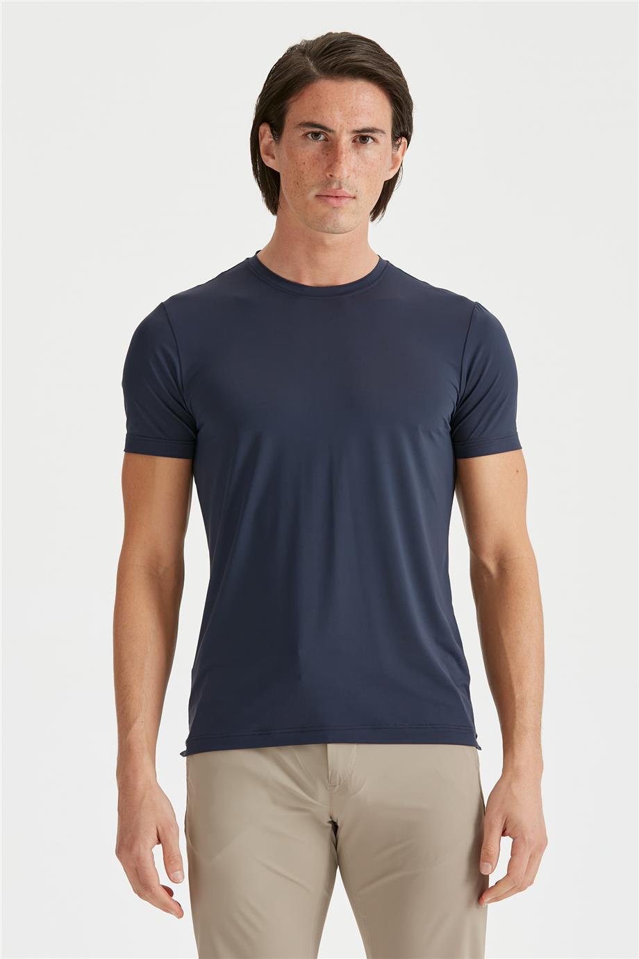 Lacivert Sıfır Yaka Teknik Kumaş T-shirt