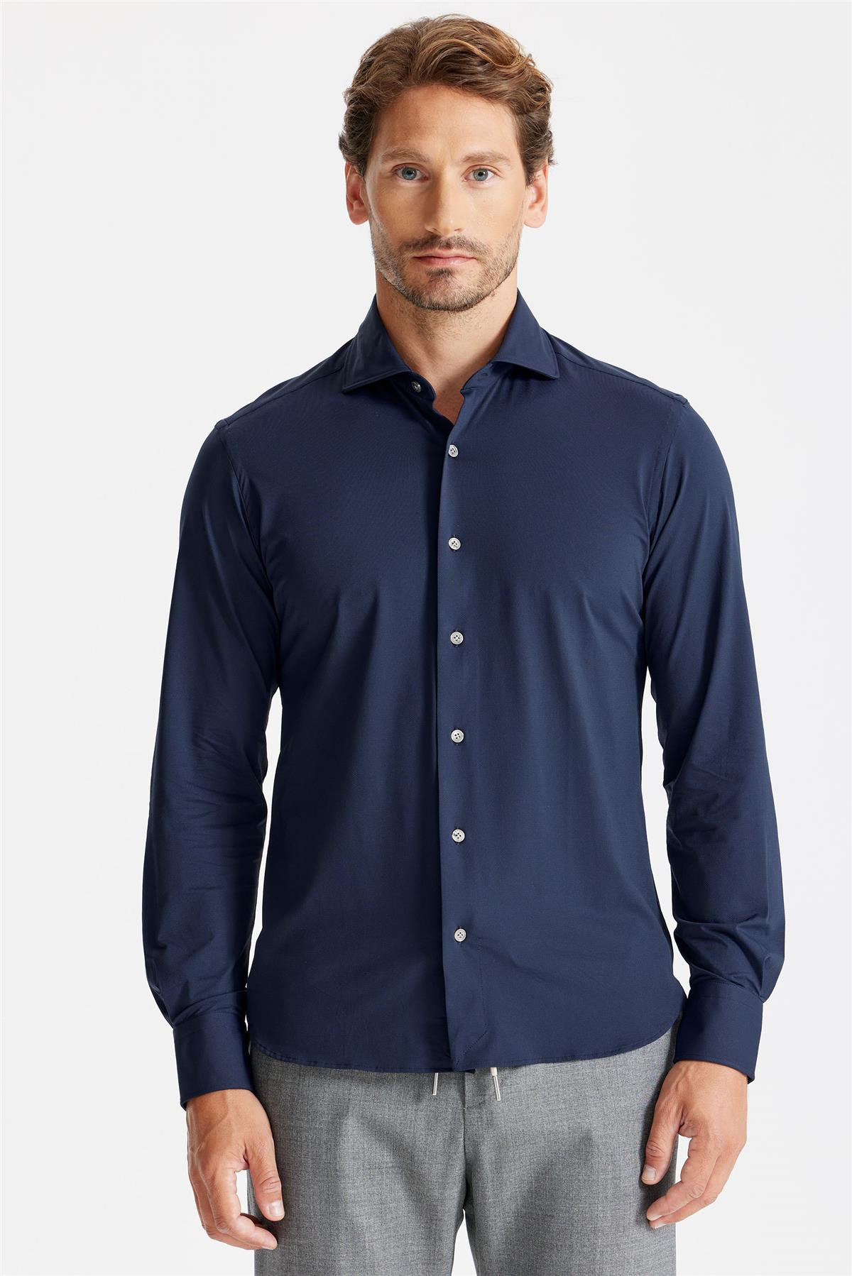 Lacivert Teknik Kumaş Gömlek