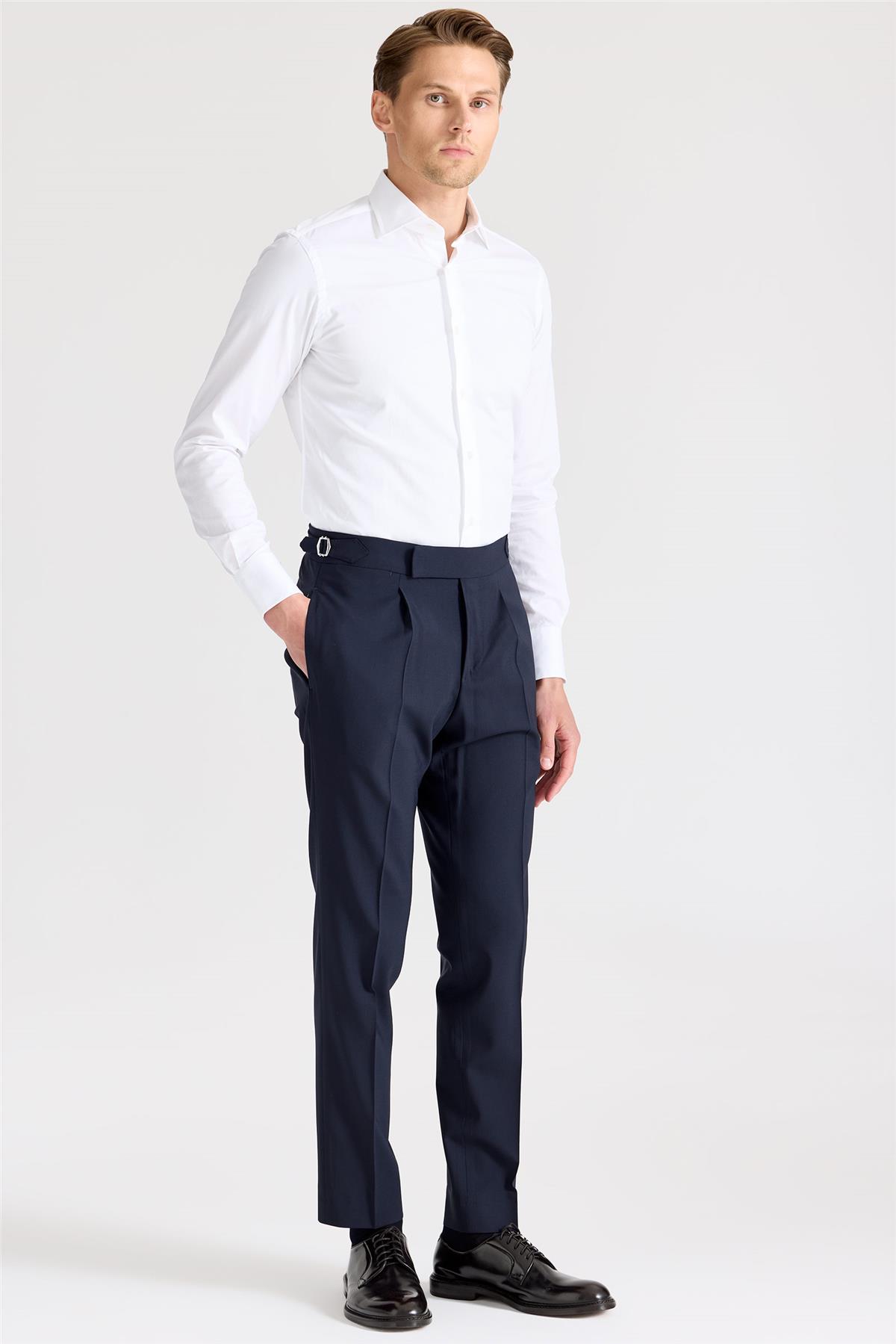 Lacivert Tokalı Yün Pantolon 